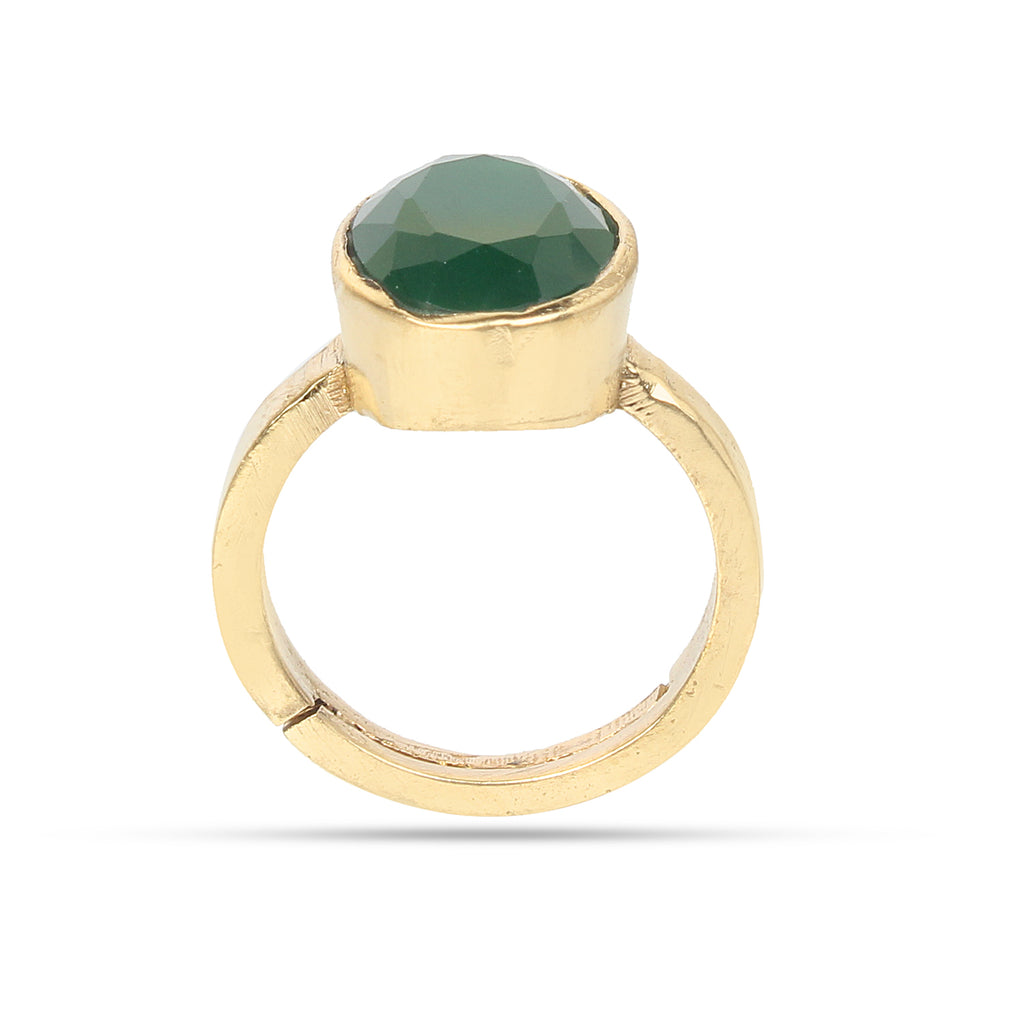 Natural Emerald (Panna) Gemstone Gold-Plated Ring Panchdhatu Oval Faceted Cut, Adjustable Astrological Birthstone Ring for Mercury (Men & Women)