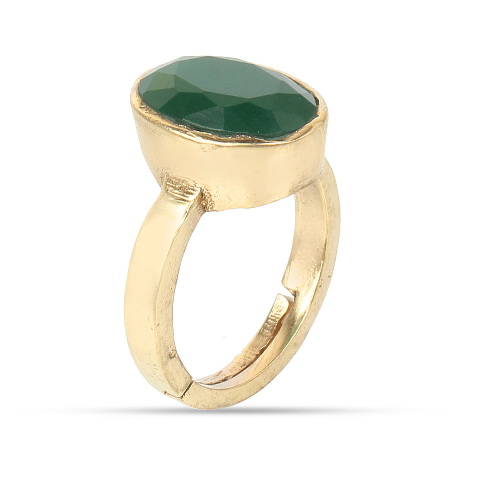 Natural Emerald (Panna) Gemstone Gold-Plated Ring Panchdhatu Oval Faceted Cut, Adjustable Astrological Birthstone Ring for Mercury (Men & Women)