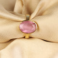 Premium Natural Rose Quartz (Pink Quartz) Gemstone Gold Plated Ring Panchdha Oval Faceted Cut, Adjustable Healing Birthstone Ring for Love and Peace (Men & Women)