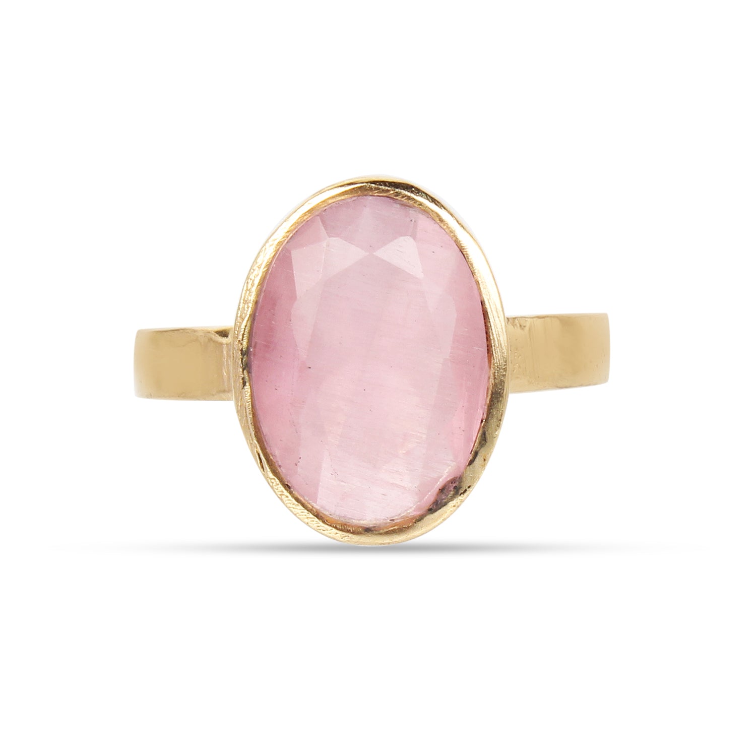 Premium Natural Rose Quartz (Pink Quartz) Gemstone Gold Plated Ring Panchdha Oval Faceted Cut, Adjustable Healing Birthstone Ring for Love and Peace (Men & Women)