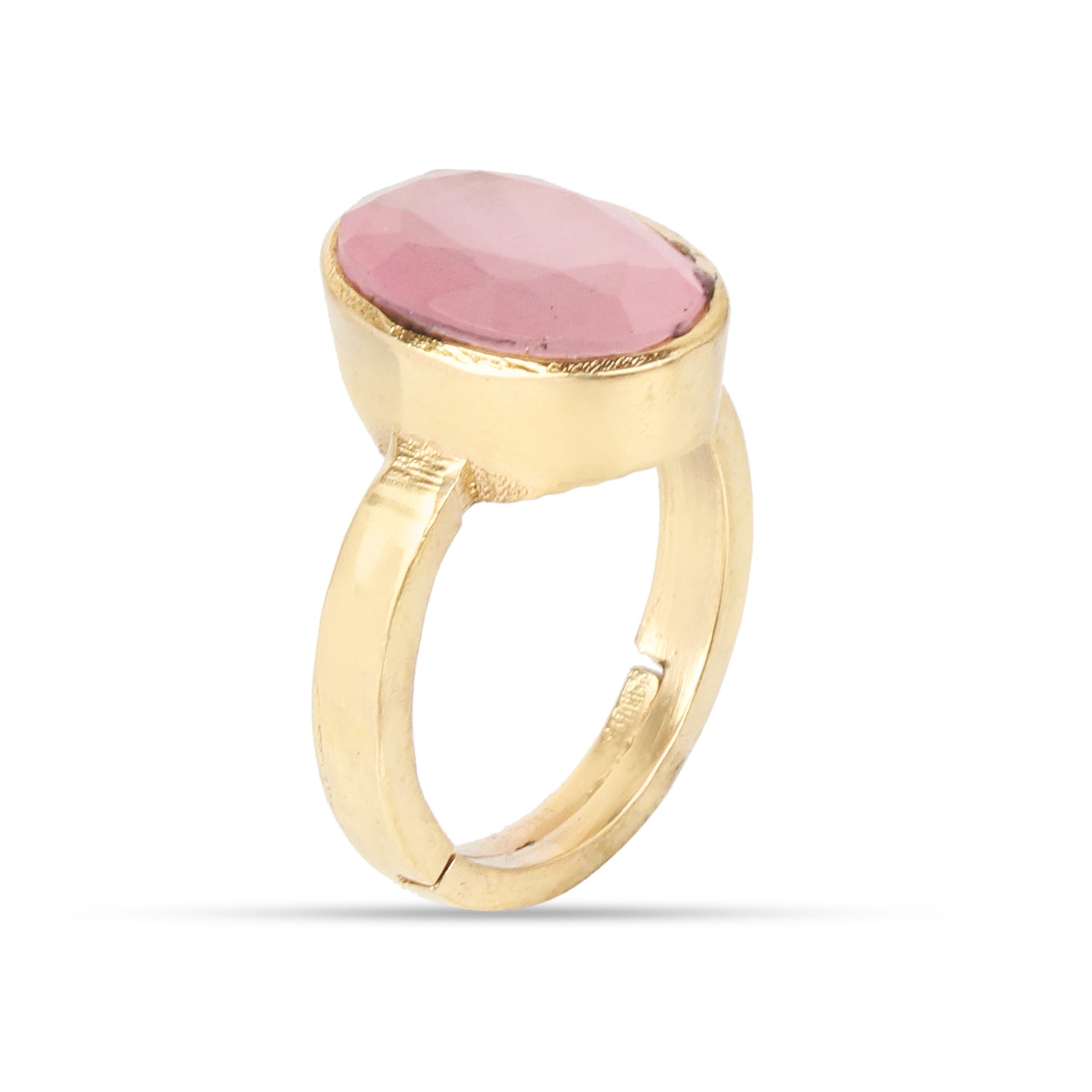 Premium Natural Rose Quartz (Pink Quartz) Gemstone Gold Plated Ring Panchdha Oval Faceted Cut, Adjustable Healing Birthstone Ring for Love and Peace (Men & Women)