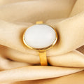 Natural White Opal (or Moonstone) Gemstone Gold-Plated Ring Panchdhatu Oval Cut, Adjustable Vedic Astrology Birthstone Ring for Men & Women
