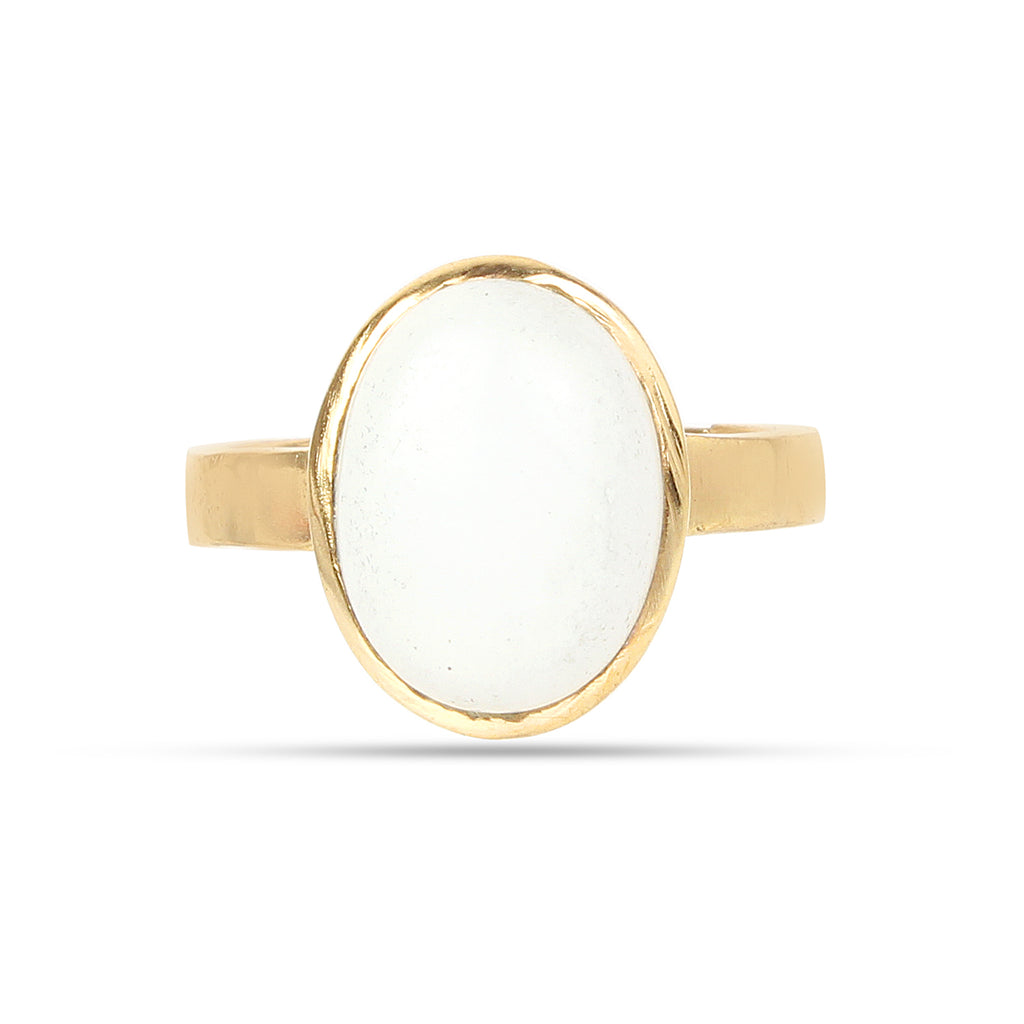 Natural White Opal (or Moonstone) Gemstone Gold-Plated Ring Panchdhatu Oval Cut, Adjustable Vedic Astrology Birthstone Ring for Men & Women