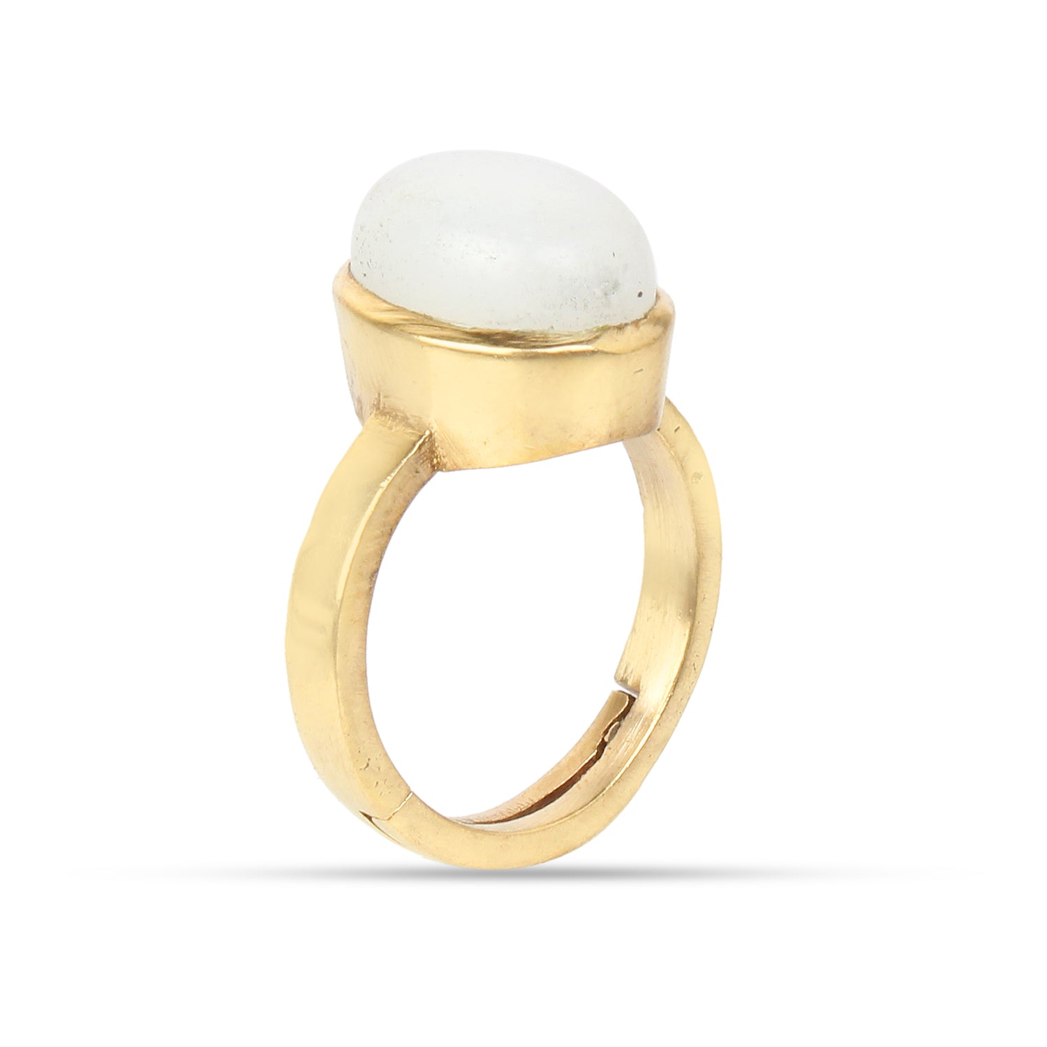 Natural White Opal (or Moonstone) Gemstone Gold-Plated Ring Panchdhatu Oval Cut, Adjustable Vedic Astrology Birthstone Ring for Men & Women