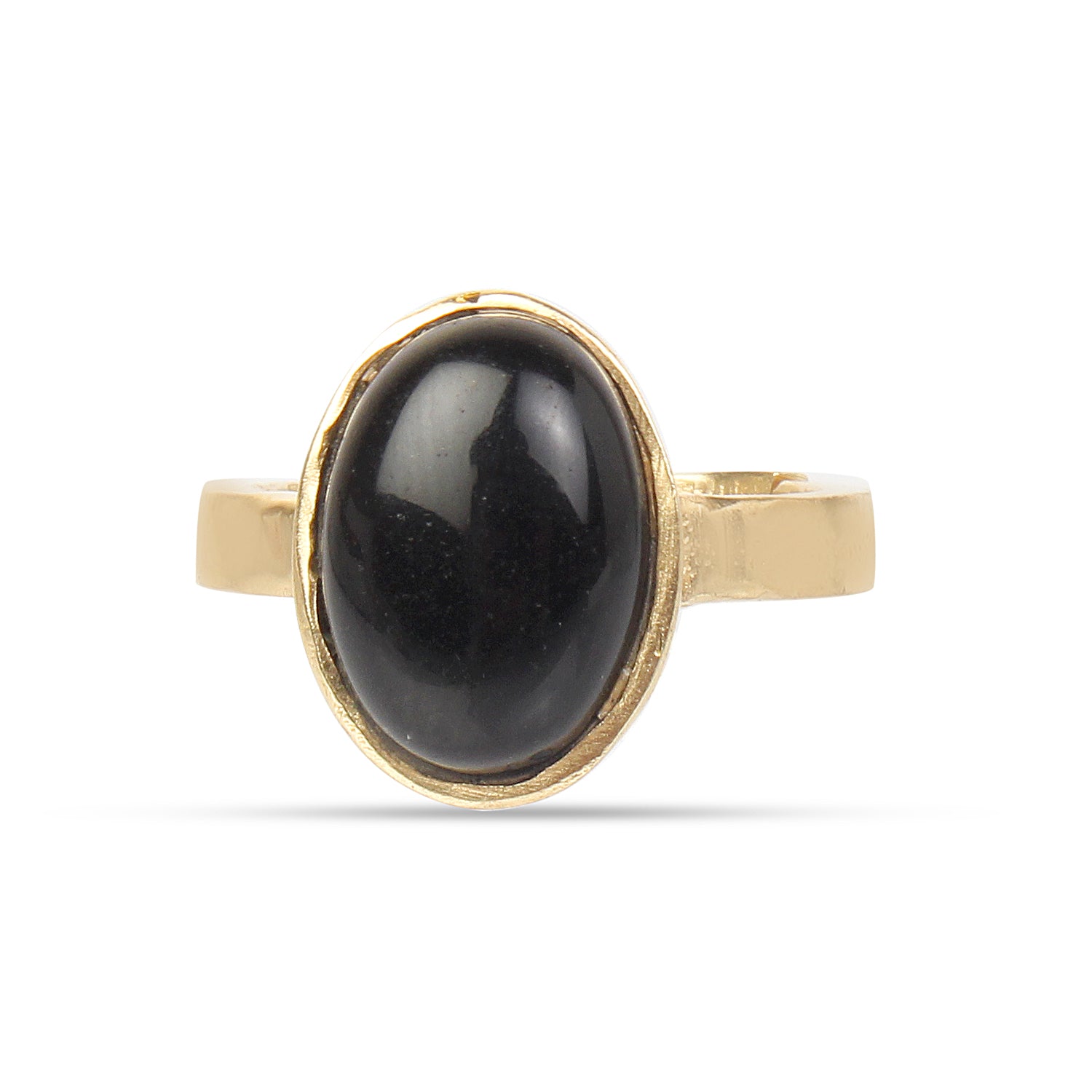 Natural Black Onyx (Sulemani Hakik) Gold-Plated Panchdhatu Ring Oval Cabochon, Adjustable Astrological Birthstone Ring for Protection (Men & Women)