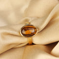 Natural Tiger’s Eye (Chitti) Gemstone Gold-Plated Panchdhatu Ring Oval Cabochon, Adjustable Astrological Birthstone Ring for Confidence Prosperity Protection (Men & Women)