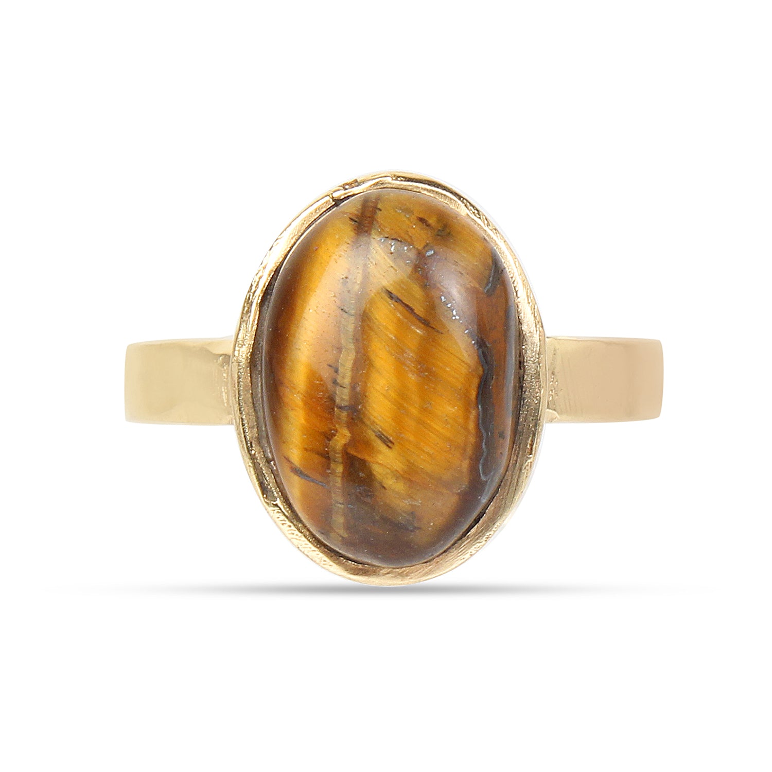 Natural Tiger’s Eye (Chitti) Gemstone Gold-Plated Panchdhatu Ring Oval Cabochon, Adjustable Astrological Birthstone Ring for Confidence Prosperity Protection (Men & Women)