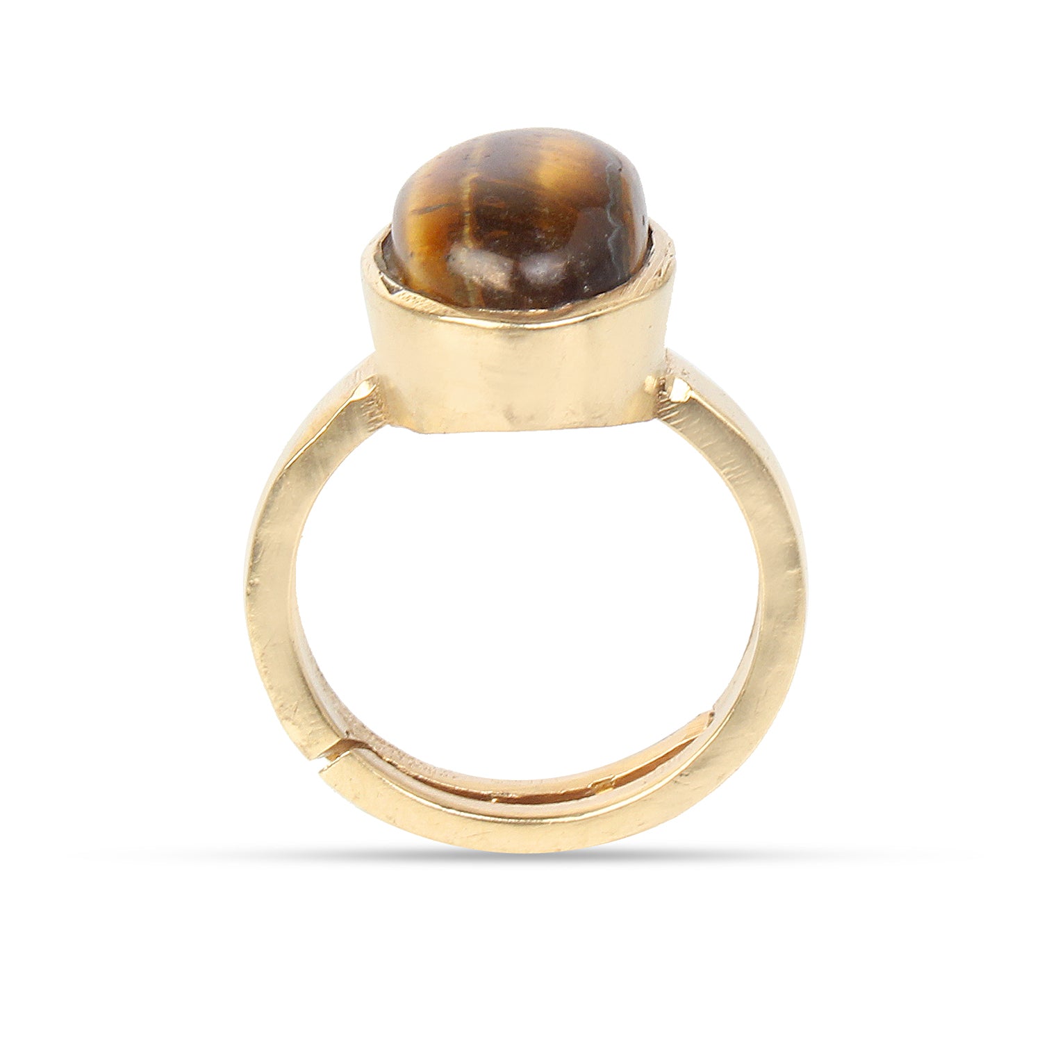 Natural Tiger’s Eye (Chitti) Gemstone Gold-Plated Panchdhatu Ring Oval Cabochon, Adjustable Astrological Birthstone Ring for Confidence Prosperity Protection (Men & Women)