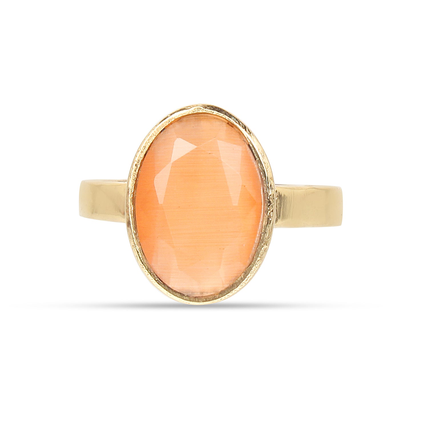Premium Natural Orange Cat’s Eye (Lehsunia) Gemstone Gold-Plated Panchdhatu Ring Oval Faceted Cut, Adjustable Astrological Birthstone Ring for Success & Protection (Men & Women)