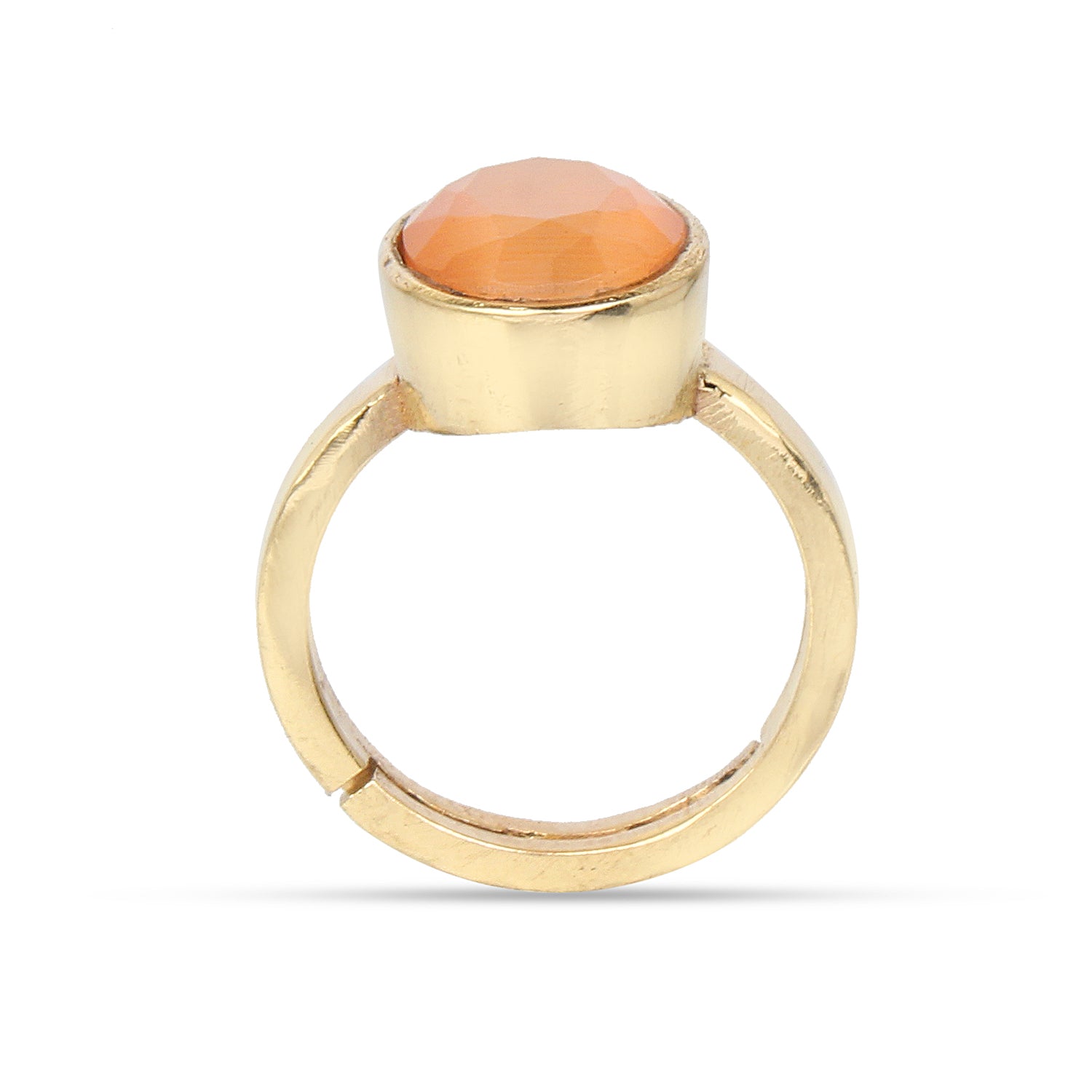 Premium Natural Orange Cat’s Eye (Lehsunia) Gemstone Gold-Plated Panchdhatu Ring Oval Faceted Cut, Adjustable Astrological Birthstone Ring for Success & Protection (Men & Women)
