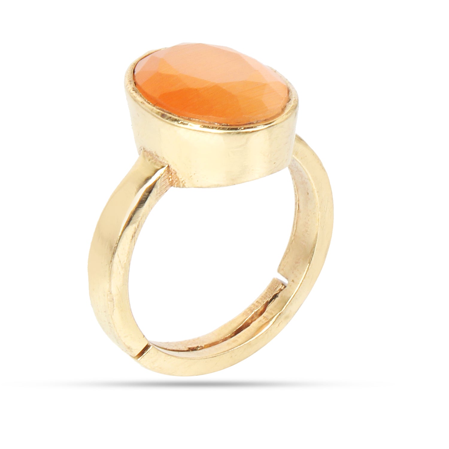 Premium Natural Orange Cat’s Eye (Lehsunia) Gemstone Gold-Plated Panchdhatu Ring Oval Faceted Cut, Adjustable Astrological Birthstone Ring for Success & Protection (Men & Women)