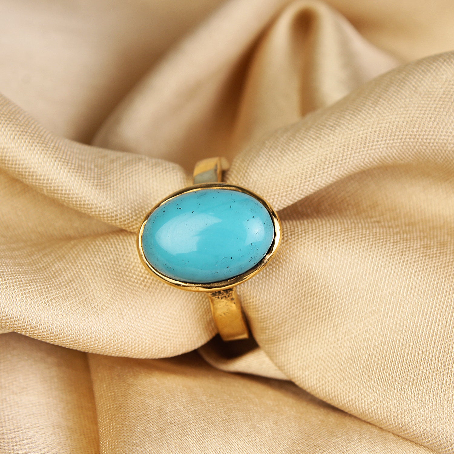 Premium Natural Turquoise (Firoza) Gemstone Ring Gold Plated Brass Oval Cut, Adjustable Astrological Ring for Protection & Prosperity (Unisex)