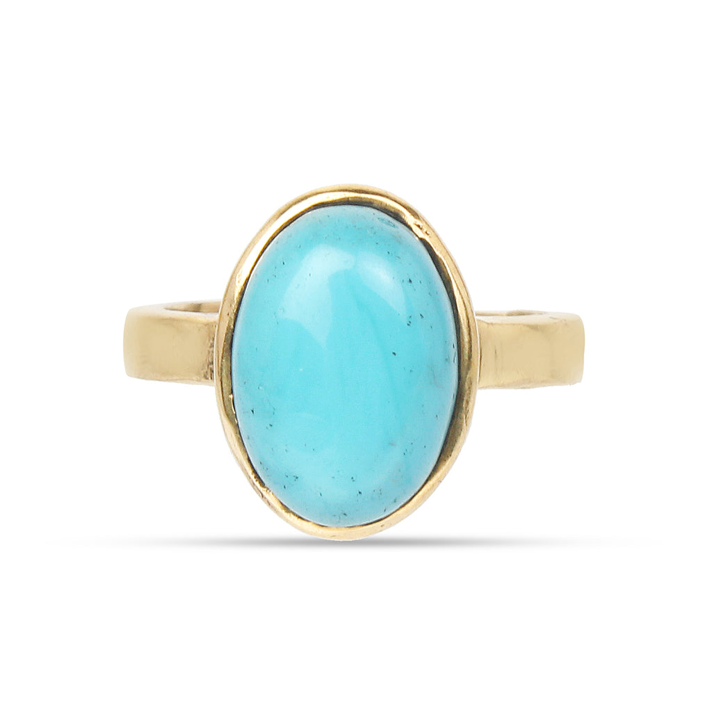 Premium Natural Turquoise (Firoza) Gemstone Ring Gold Plated Brass Oval Cut, Adjustable Astrological Ring for Protection & Prosperity (Unisex)