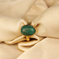 Natural Malachite (Danafirang) Gemstone Ring Gold-Plated Panchdhatu Oval Cabochon, Adjustable Astrologica Ring for Protection & Heart Healing (Unisex)