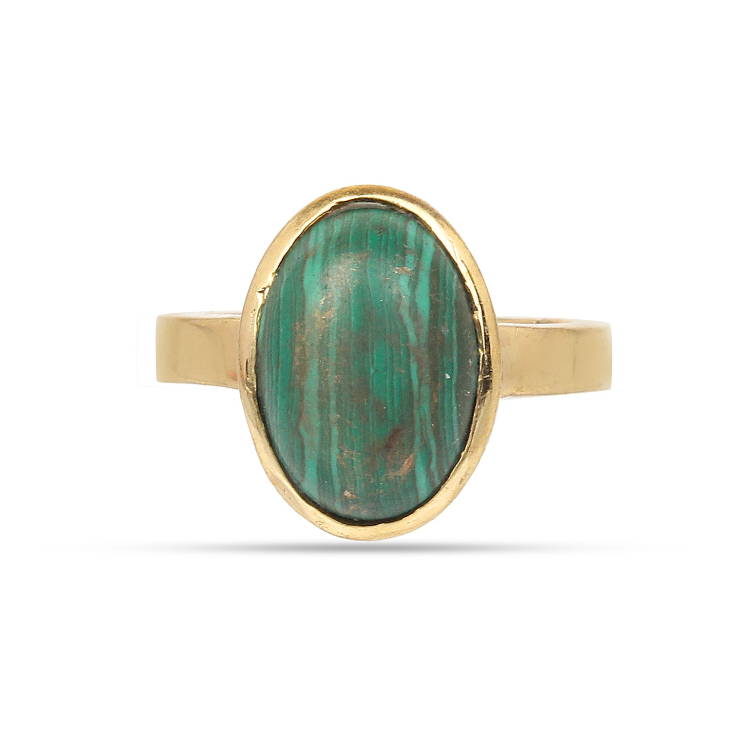 Natural Malachite (Danafirang) Gemstone Ring Gold-Plated Panchdhatu Oval Cabochon, Adjustable Astrologica Ring for Protection & Heart Healing (Unisex)