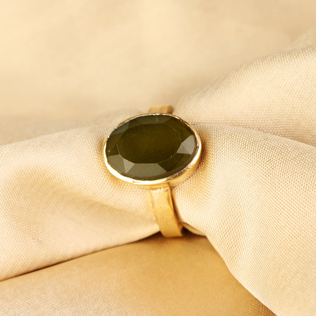Premium Natural Peridot (Zabargad) Gemstone Gold-Plated Ring Panchdhatu Oval Faceted Cut, Adjustable Astrological Birthstone Ring for Mercury (Men & Women)