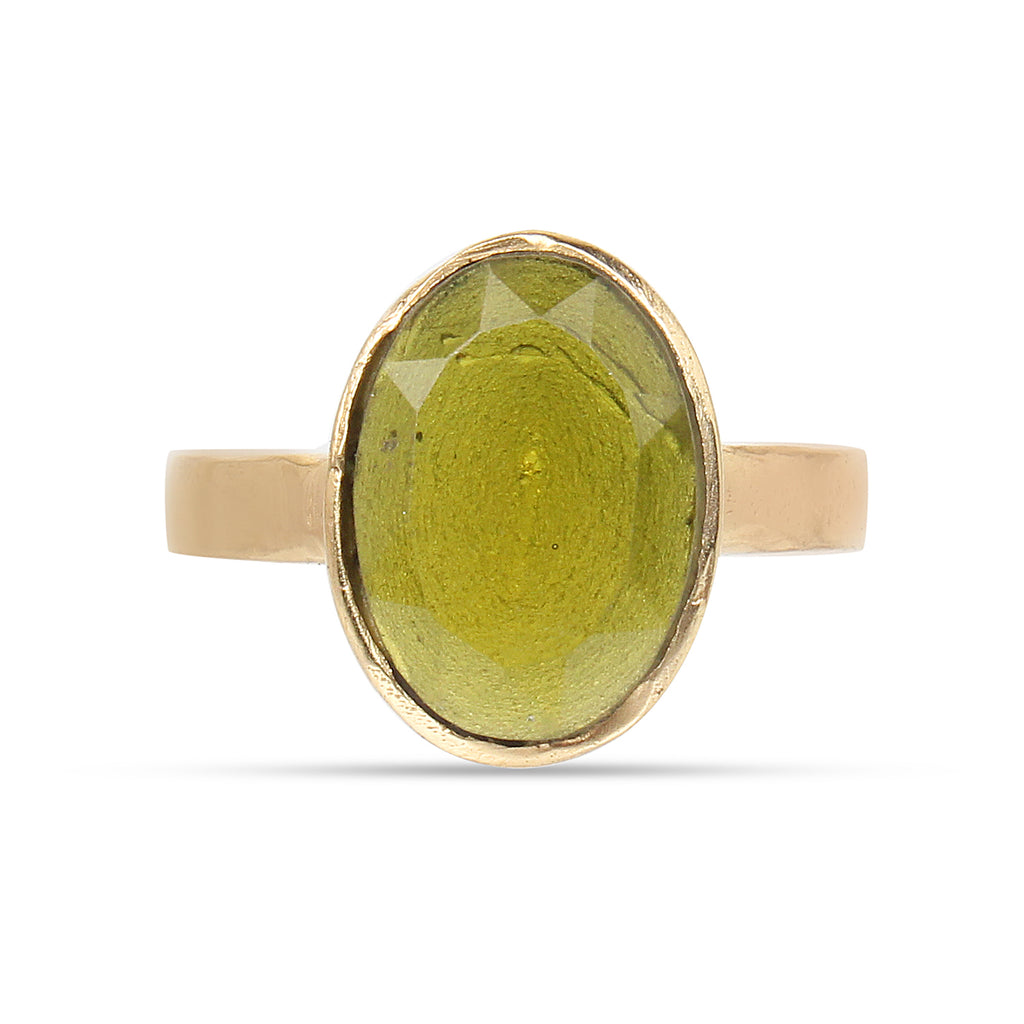 Premium Natural Peridot (Zabargad) Gemstone Gold-Plated Ring Panchdhatu Oval Faceted Cut, Adjustable Astrological Birthstone Ring for Mercury (Men & Women)