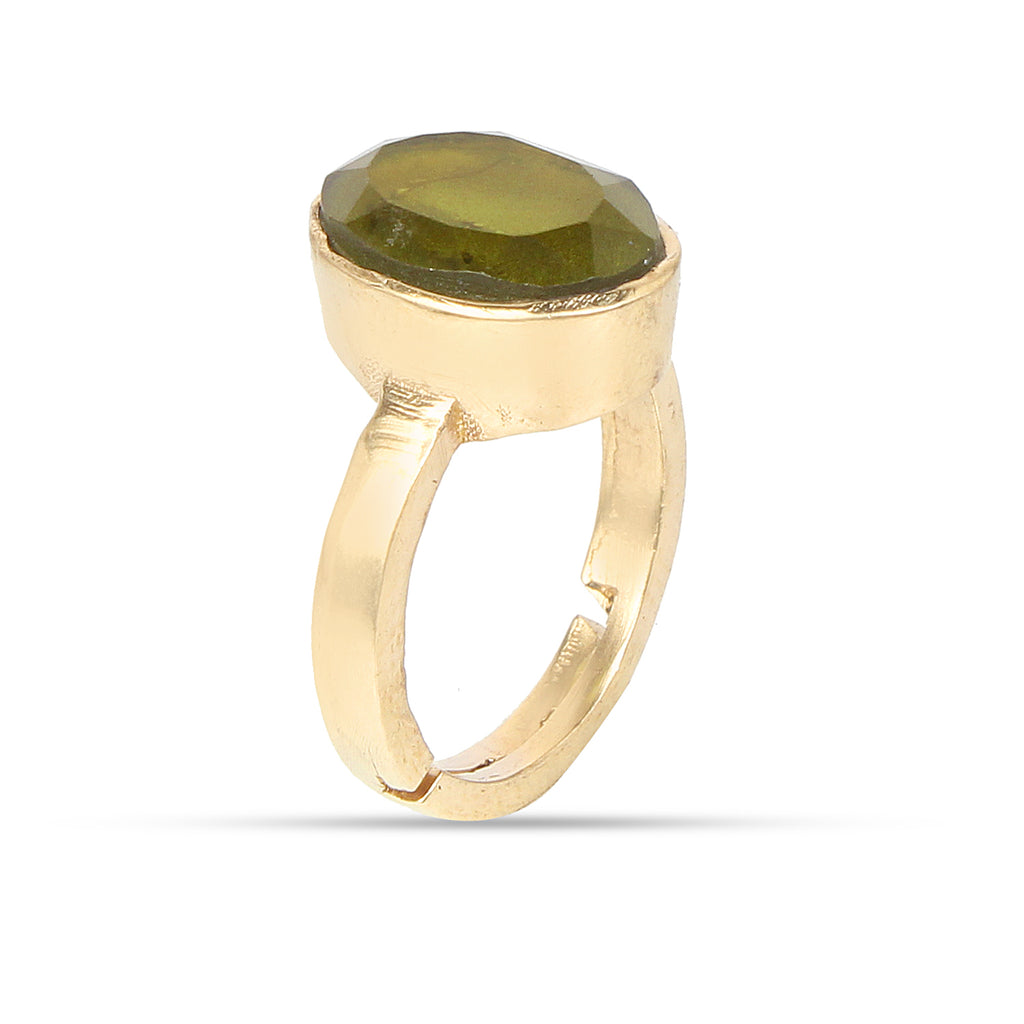 Premium Natural Peridot (Zabargad) Gemstone Gold-Plated Ring Panchdhatu Oval Faceted Cut, Adjustable Astrological Birthstone Ring for Mercury (Men & Women)