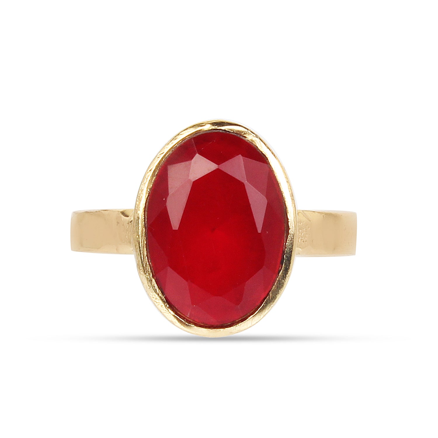 Natural Ruby (Manik) Gemstone Ring Gold-Plated Ring Panchdhatu Oval Faceted Cut, Adjustable Astrological Birthstone Ring for Success, Vitality, and Sun Remedies (Men & Women)