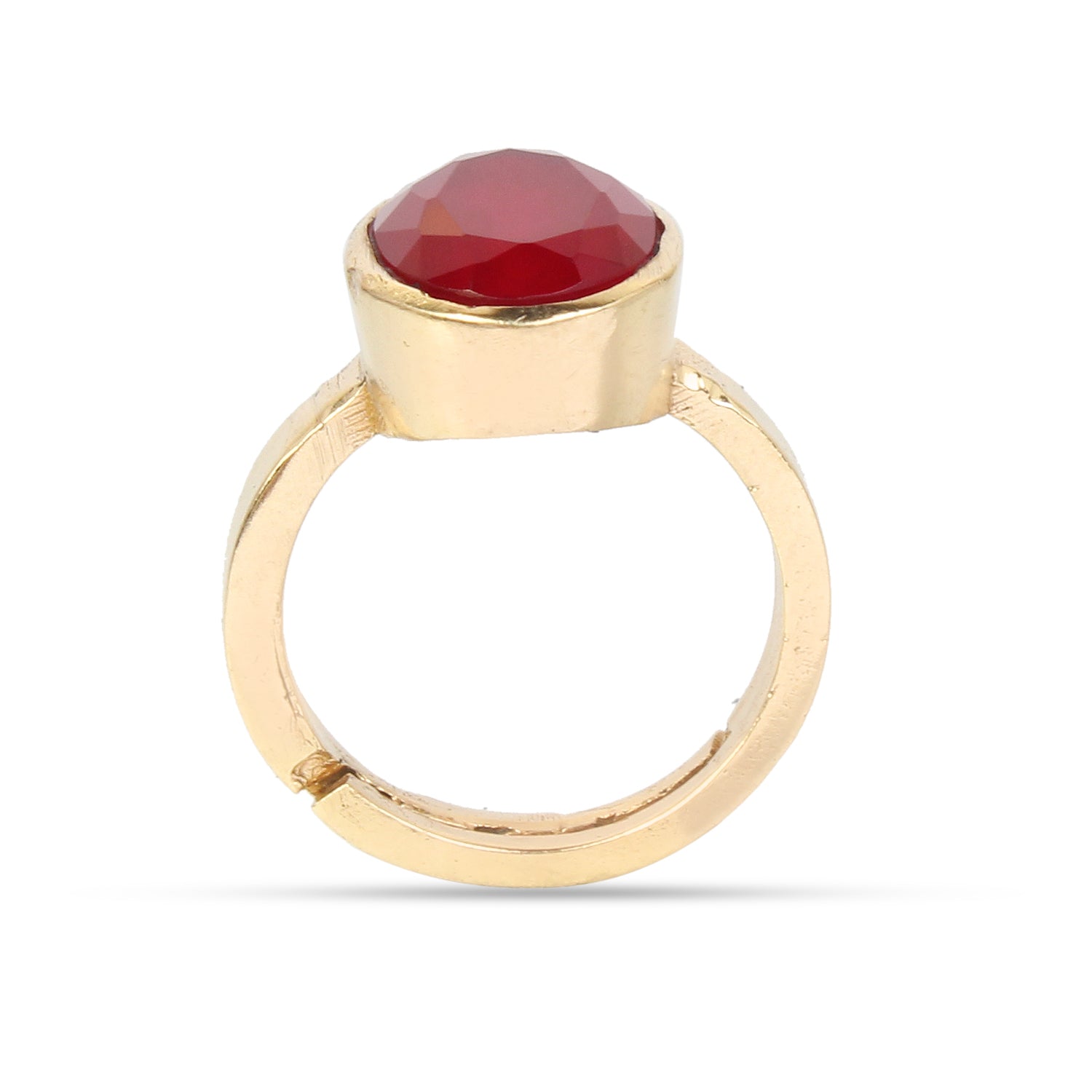 Natural Ruby (Manik) Gemstone Ring Gold-Plated Ring Panchdhatu Oval Faceted Cut, Adjustable Astrological Birthstone Ring for Success, Vitality, and Sun Remedies (Men & Women)
