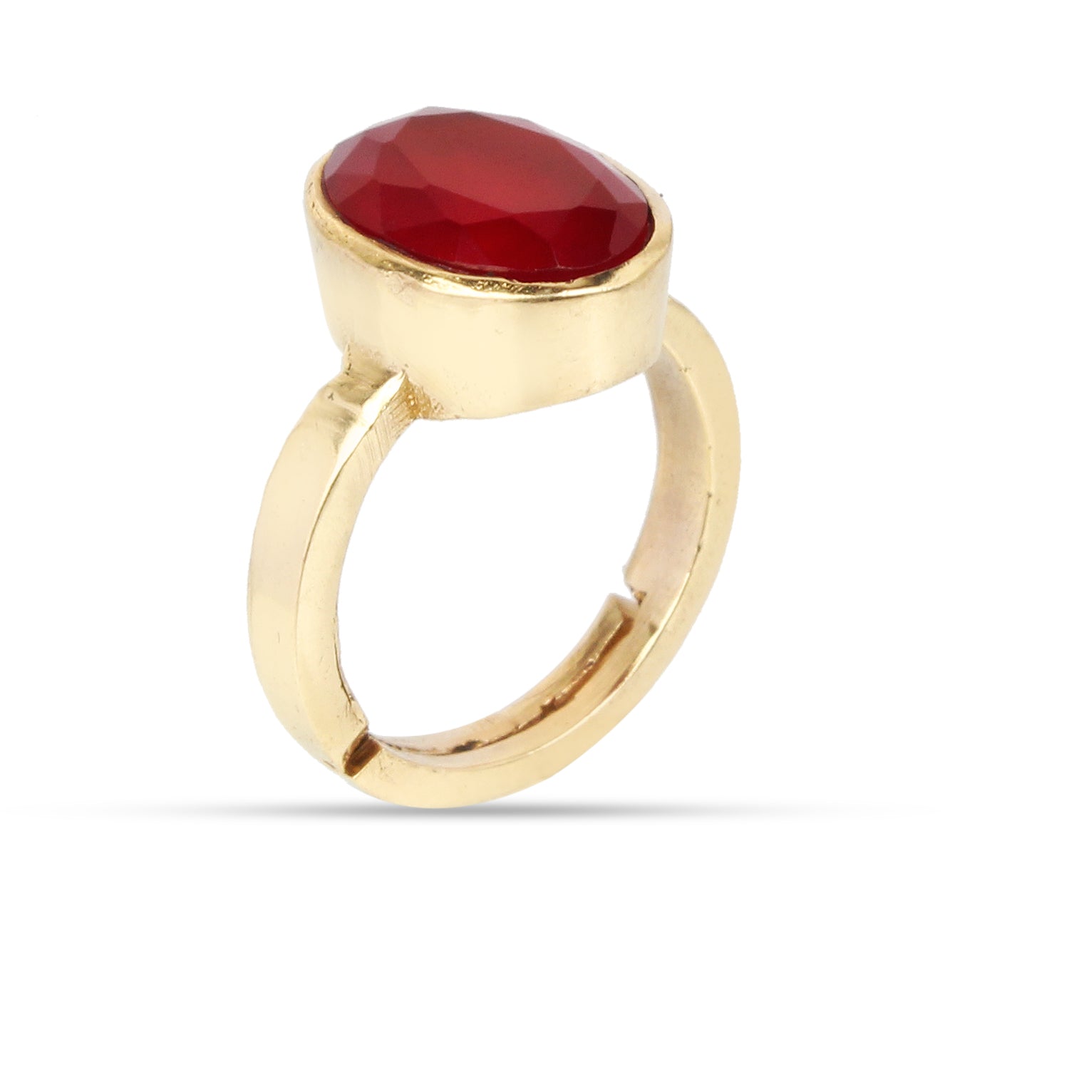 Natural Ruby (Manik) Gemstone Ring Gold-Plated Ring Panchdhatu Oval Faceted Cut, Adjustable Astrological Birthstone Ring for Success, Vitality, and Sun Remedies (Men & Women)