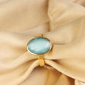 Premium Natural Aquamarine (Beruj) Gemstone Gold-Plated Ring Panchdhatu Oval Faceted Cut, Adjustable Astrological Birthstone Ring for Peace & Communication (Men & Women)