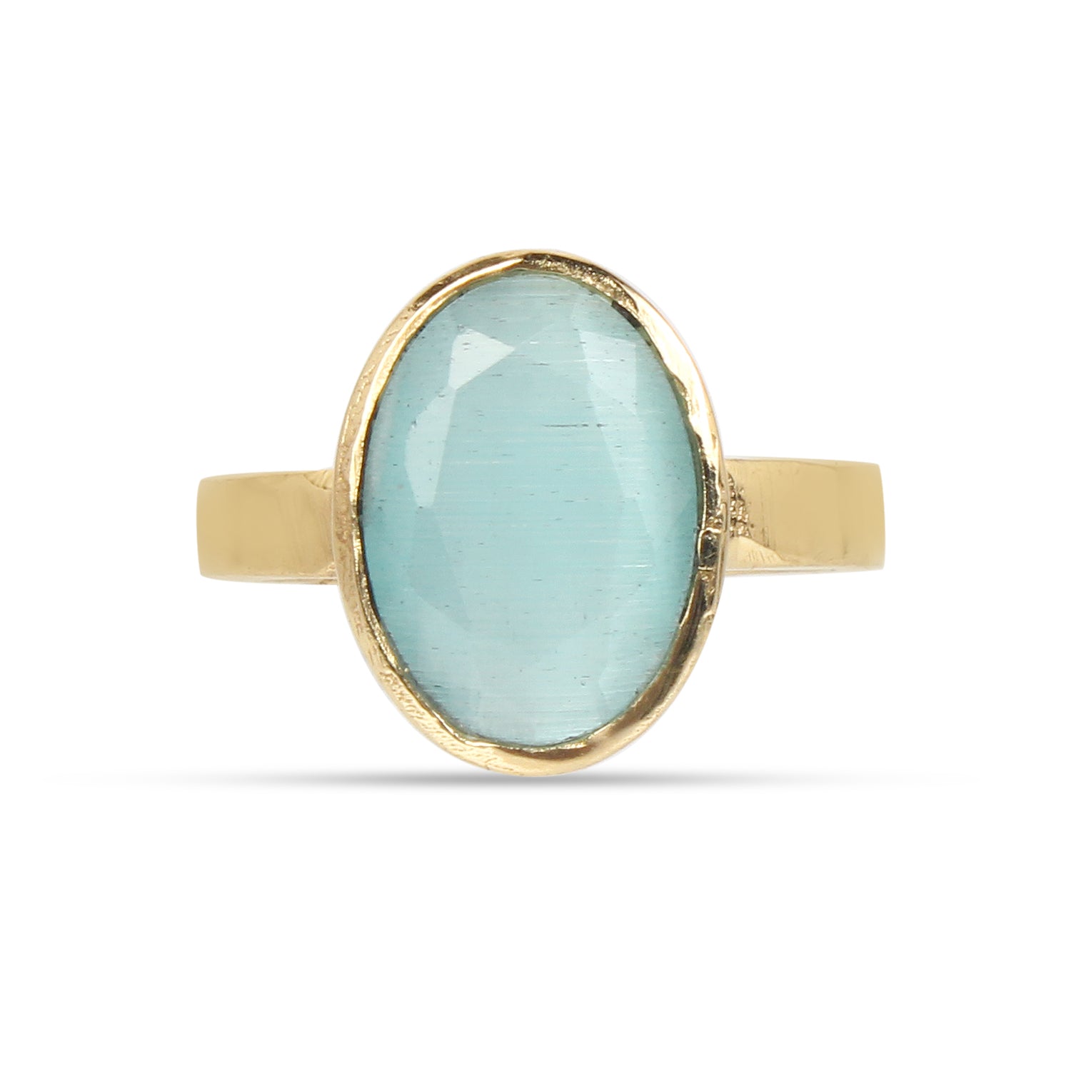 Premium Natural Aquamarine (Beruj) Gemstone Gold-Plated Ring Panchdhatu Oval Faceted Cut, Adjustable Astrological Birthstone Ring for Peace & Communication (Men & Women)