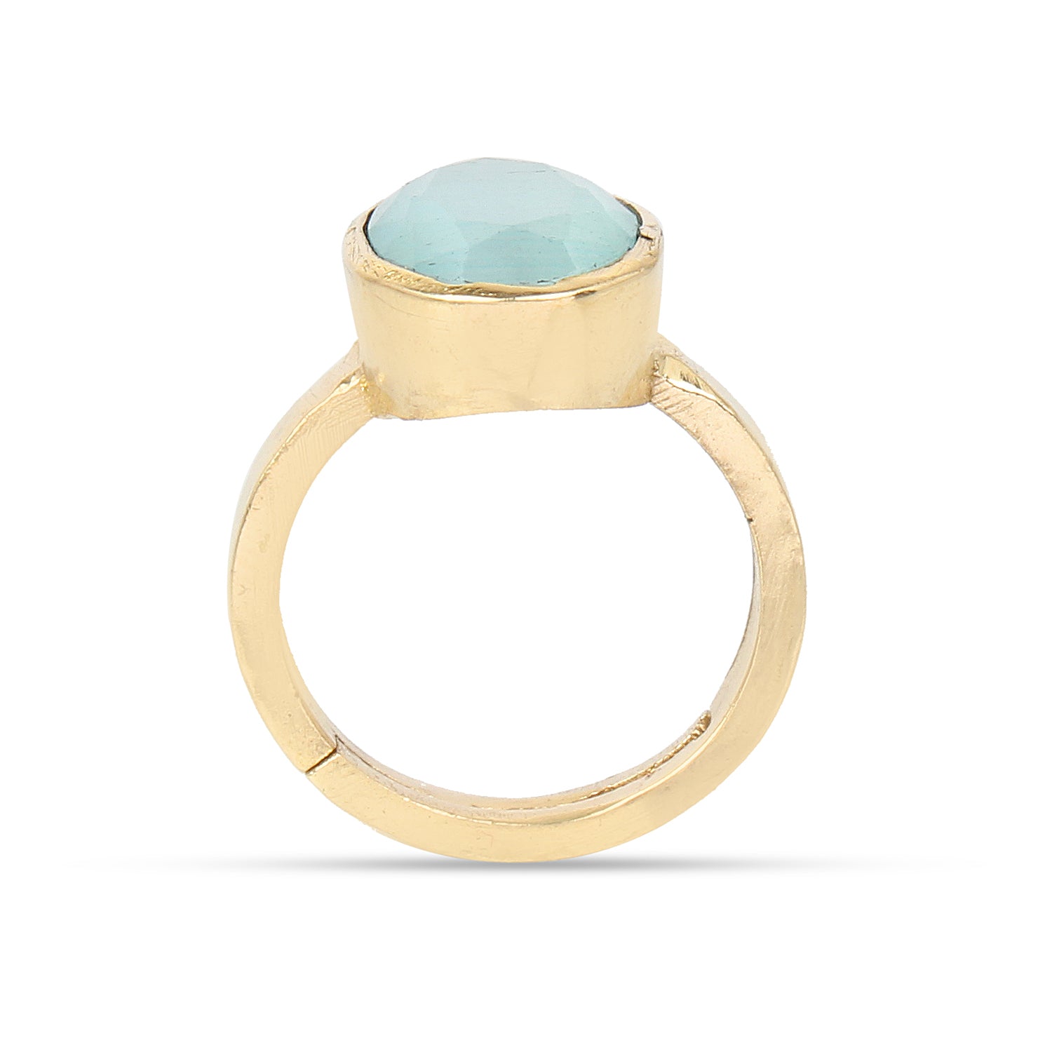 Premium Natural Aquamarine (Beruj) Gemstone Gold-Plated Ring Panchdhatu Oval Faceted Cut, Adjustable Astrological Birthstone Ring for Peace & Communication (Men & Women)