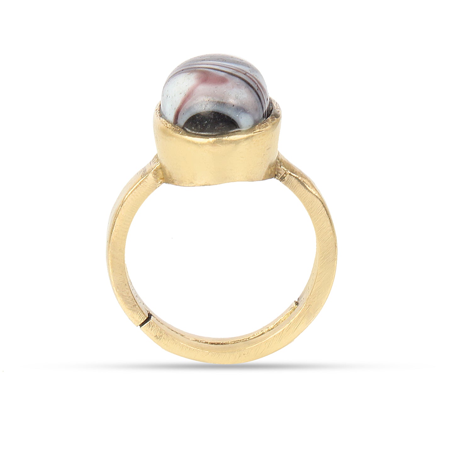 Handcrafted Laguna Lace Agate Elliptical Orbit Adjustable Gold Plated Ring Unique Banded Gemstone Statement Jewelry for Unisex