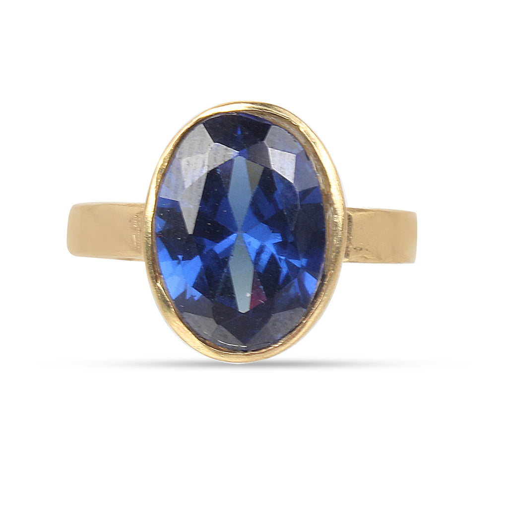 Premium Natural Blue Sapphire (Neelam) Gemstone Ring Gold-Plated Panchdhatu Oval Faceted Cut, Adjustable Astrological Birthstone Ring for Saturn (Men & Women)