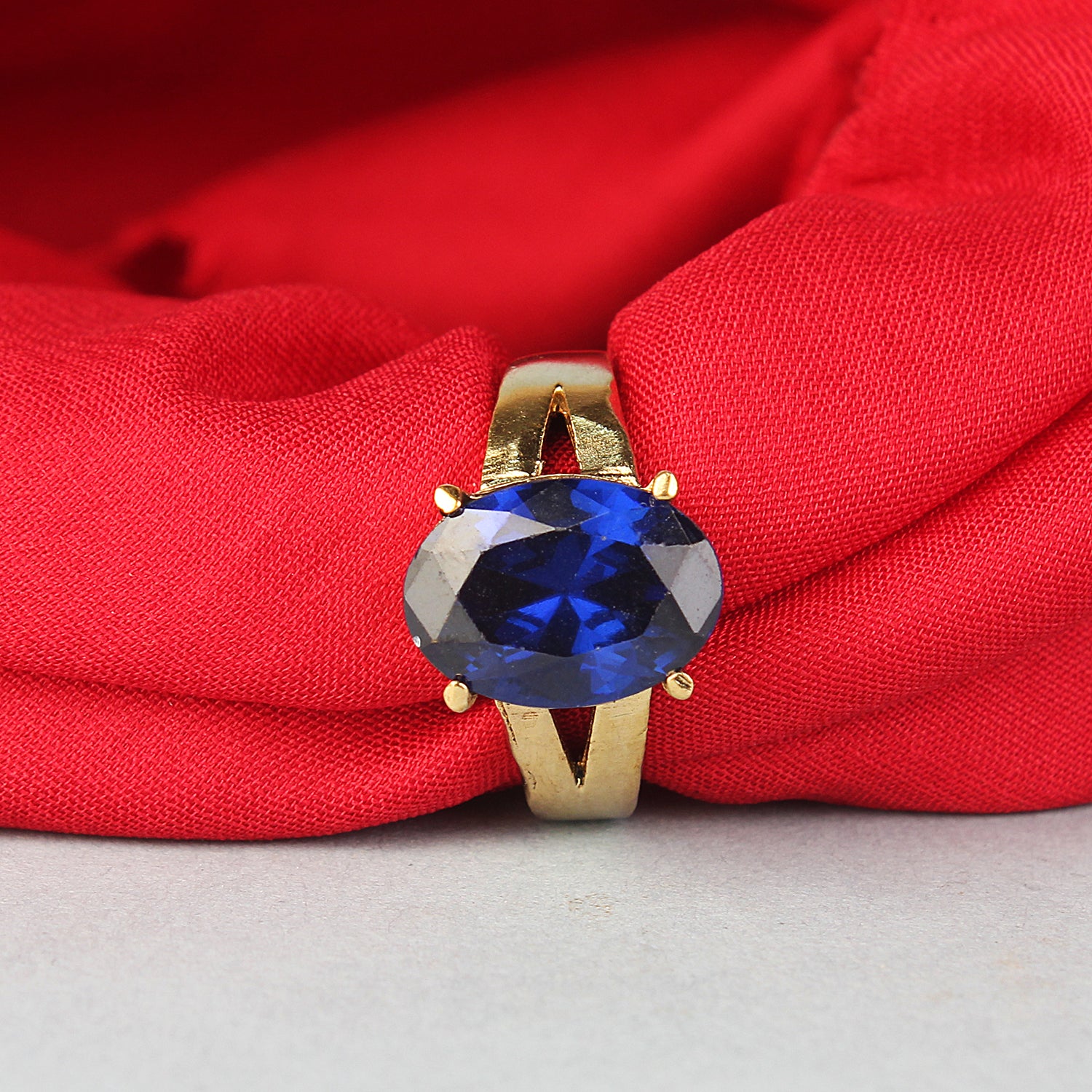 Natural Blue Sapphire (Neelam) Gemstone Ring Gold-Plated Panchdhatu  Oval Faceted Cut, Adjustable Astrological Birthstone Ring for Saturn (Men & Women)