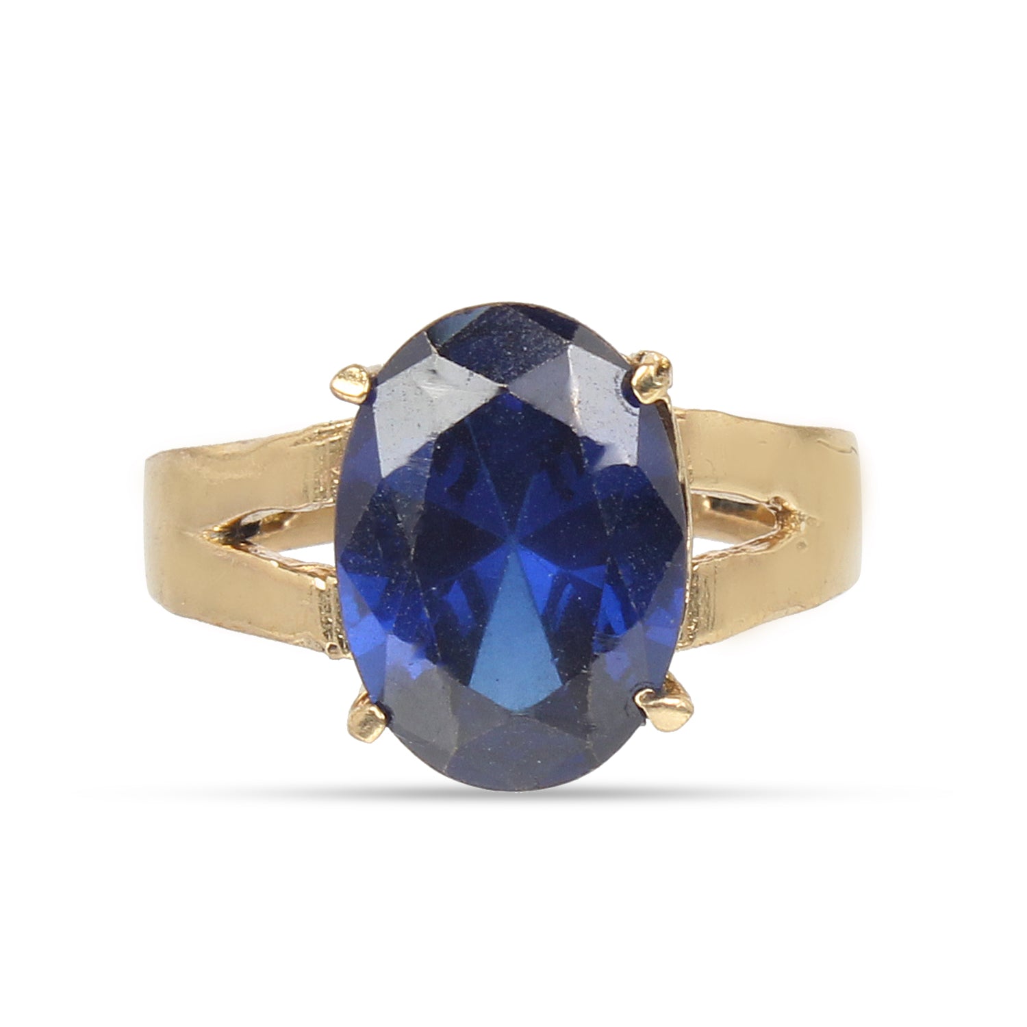 Natural Blue Sapphire (Neelam) Gemstone Ring Gold-Plated Panchdhatu  Oval Faceted Cut, Adjustable Astrological Birthstone Ring for Saturn (Men & Women)