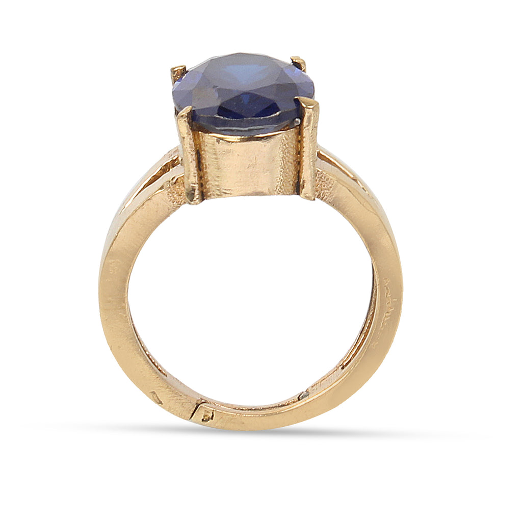 Natural Blue Sapphire (Neelam) Gemstone Ring Gold-Plated Panchdhatu  Oval Faceted Cut, Adjustable Astrological Birthstone Ring for Saturn (Men & Women)