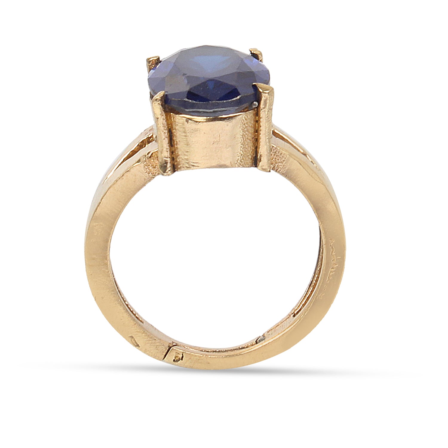 Natural Blue Sapphire (Neelam) Gemstone Ring Gold-Plated Panchdhatu  Oval Faceted Cut, Adjustable Astrological Birthstone Ring for Saturn (Men & Women)