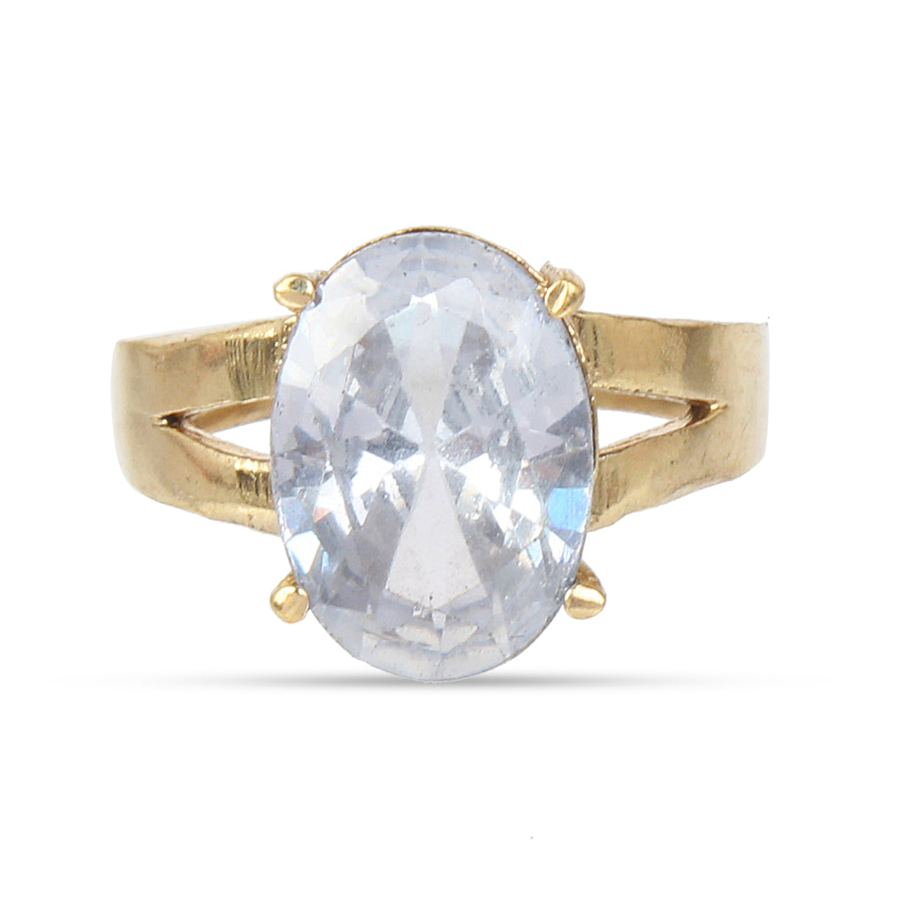 Premium Natural White Zircon (Jarkan) Gemstone Ring Gold-Plated Panchdhatu Oval Faceted Cut, Adjustable Astrological Birthstone Ring for Venus (Men & Women)