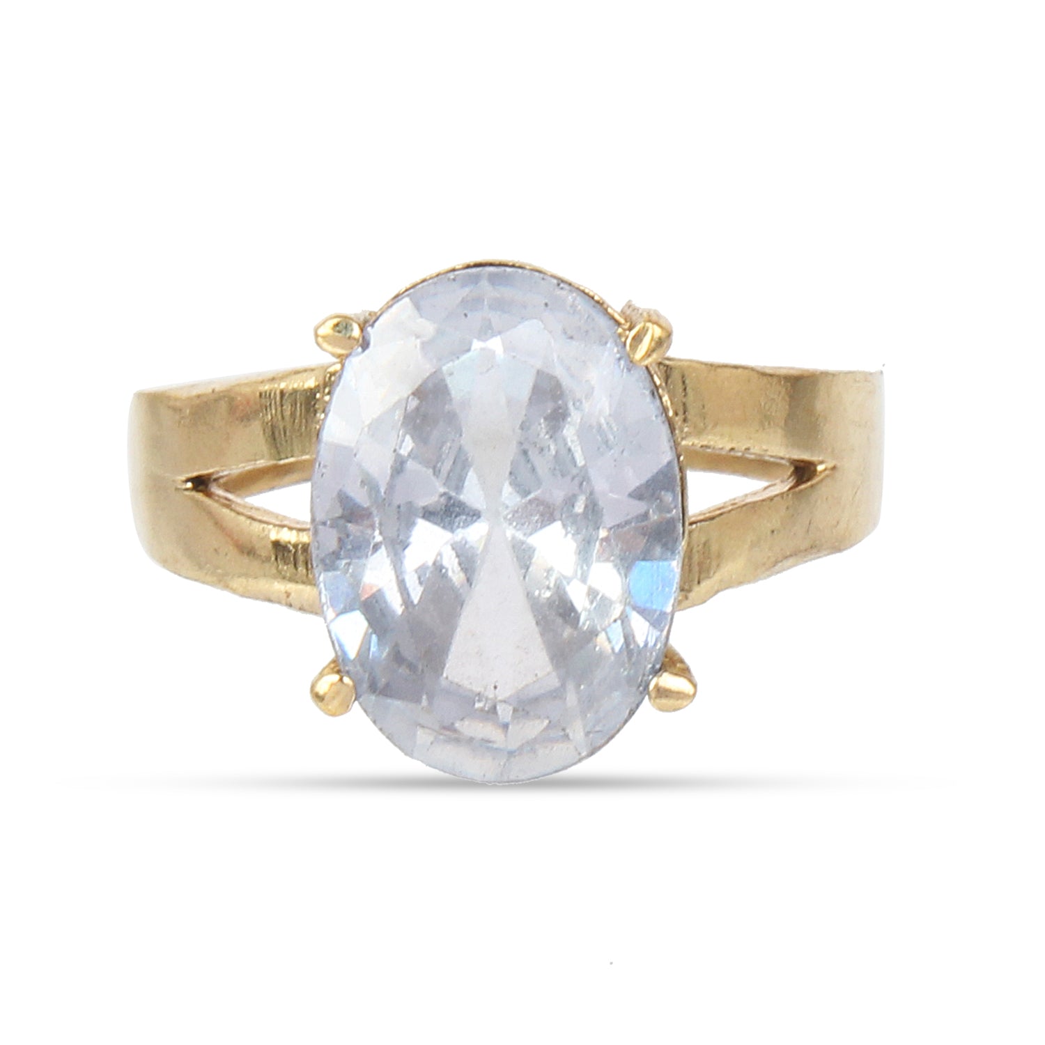 Premium Natural White Zircon (Jarkan) Gemstone Ring Gold-Plated Panchdhatu Oval Faceted Cut, Adjustable Astrological Birthstone Ring for Venus (Men & Women)