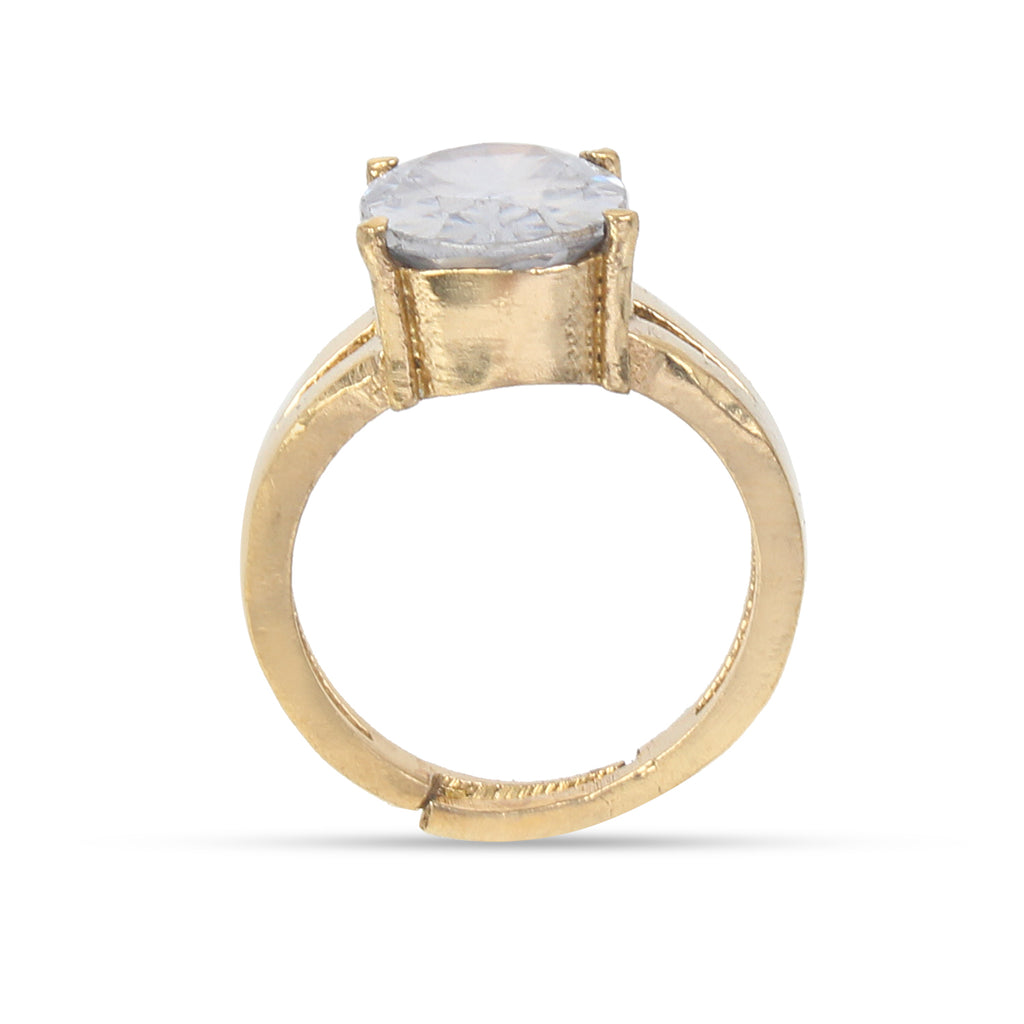 Premium Natural White Zircon (Jarkan) Gemstone Ring Gold-Plated Panchdhatu Oval Faceted Cut, Adjustable Astrological Birthstone Ring for Venus (Men & Women)