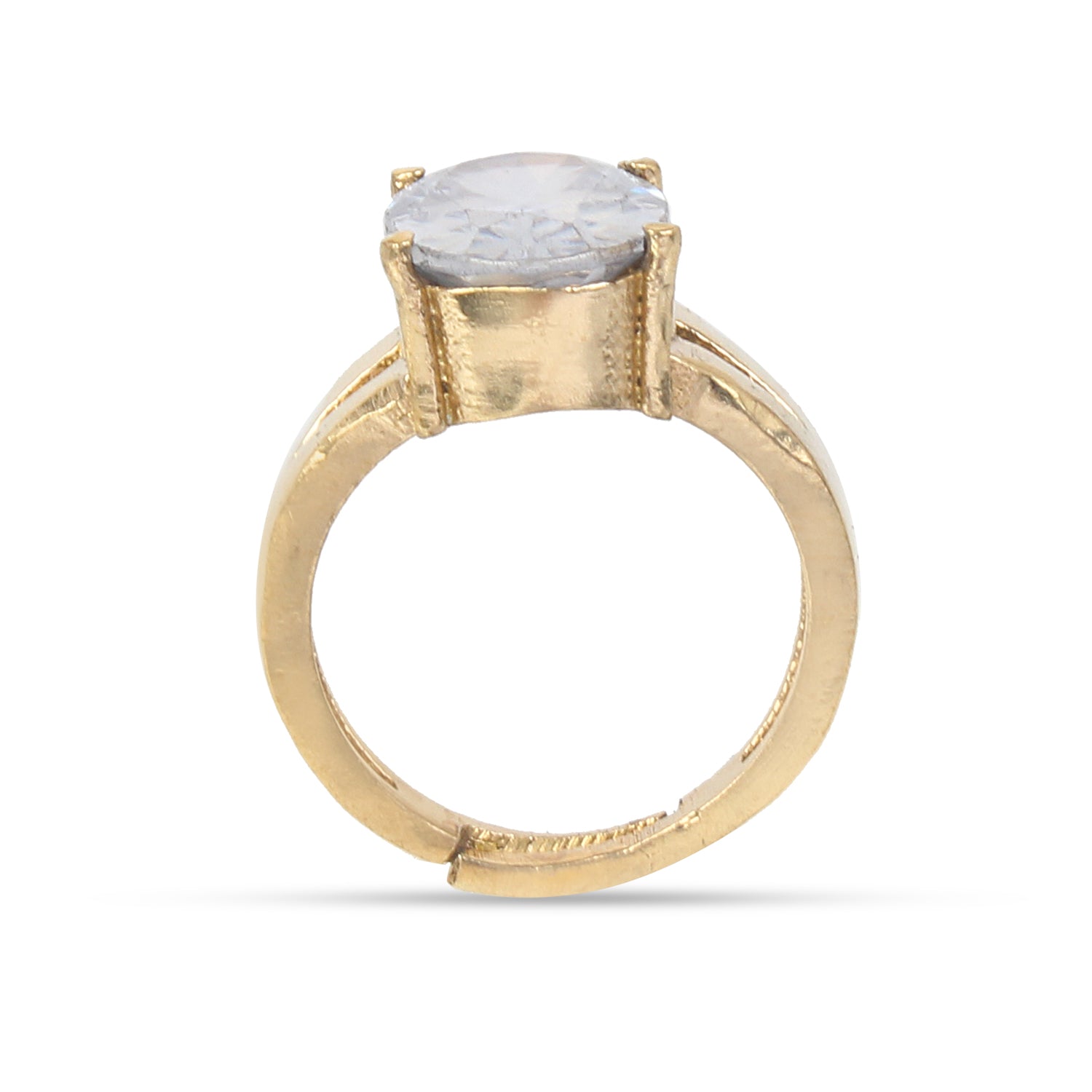Premium Natural White Zircon (Jarkan) Gemstone Ring Gold-Plated Panchdhatu Oval Faceted Cut, Adjustable Astrological Birthstone Ring for Venus (Men & Women)
