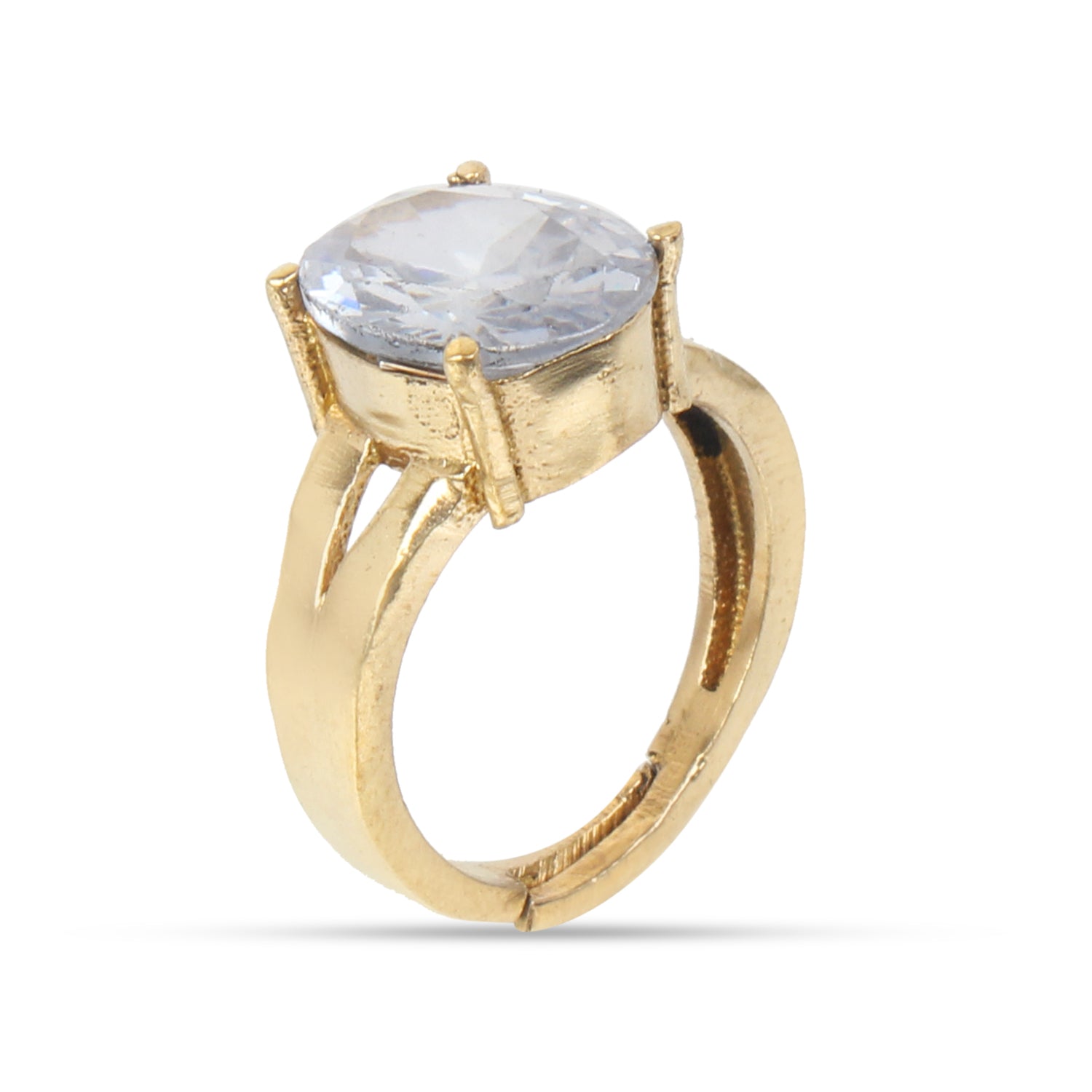 Premium Natural White Zircon (Jarkan) Gemstone Ring Gold-Plated Panchdhatu Oval Faceted Cut, Adjustable Astrological Birthstone Ring for Venus (Men & Women)