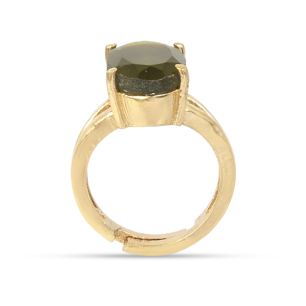 Premium Natural Green Peridot (Zabargad) Gemstone Ring Gold-Plated Panchdhatu Oval Faceted Cut, Adjustable Astrological Birthstone Ring for Mercury & Heart Healing (Men & Women)