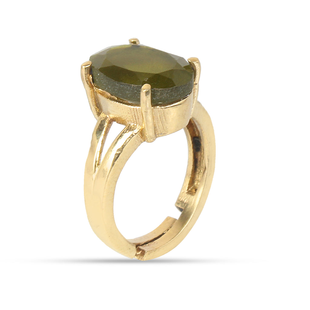 Premium Natural Green Peridot (Zabargad) Gemstone Ring Gold-Plated Panchdhatu Oval Faceted Cut, Adjustable Astrological Birthstone Ring for Mercury & Heart Healing (Men & Women)
