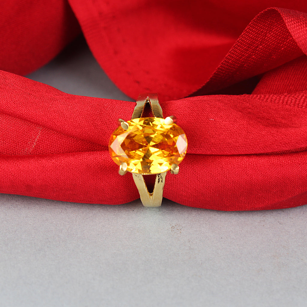 Natural Citrine (Sunela) Ring Gold-Plated Panchdhatu Oval Faceted Cut, Adjustable Astrological Birthstone Ring Wealth & Prosperity (Men & Women)