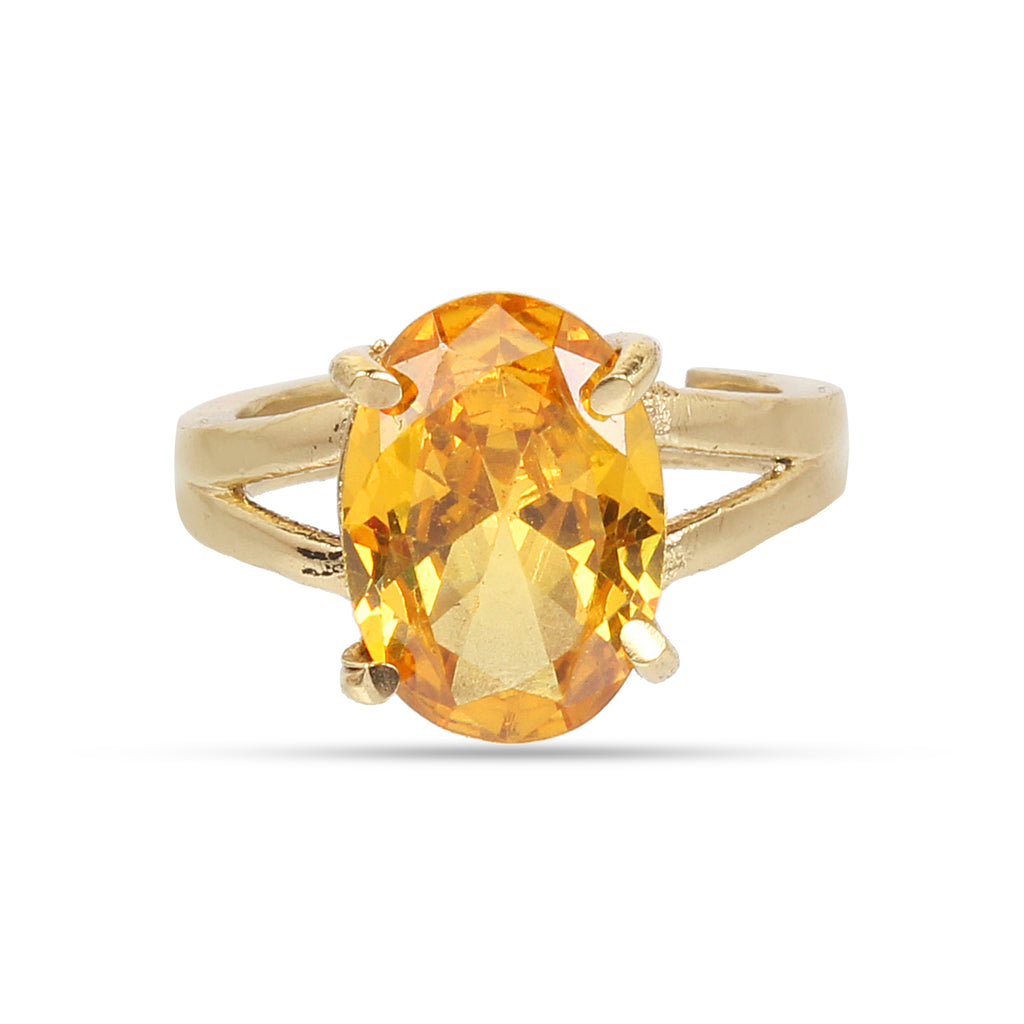 Natural Citrine (Sunela) Ring Gold-Plated Panchdhatu Oval Faceted Cut, Adjustable Astrological Birthstone Ring Wealth & Prosperity (Men & Women)
