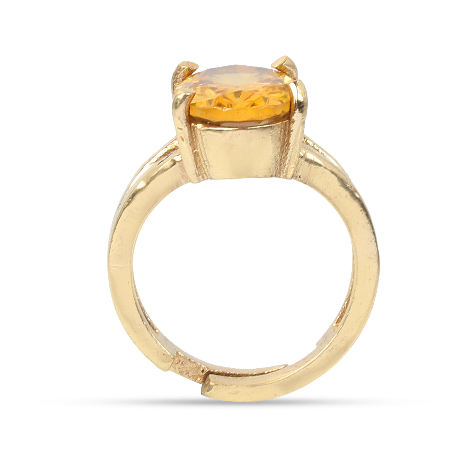 Natural Citrine (Sunela) Ring Gold-Plated Panchdhatu Oval Faceted Cut, Adjustable Astrological Birthstone Ring Wealth & Prosperity (Men & Women)