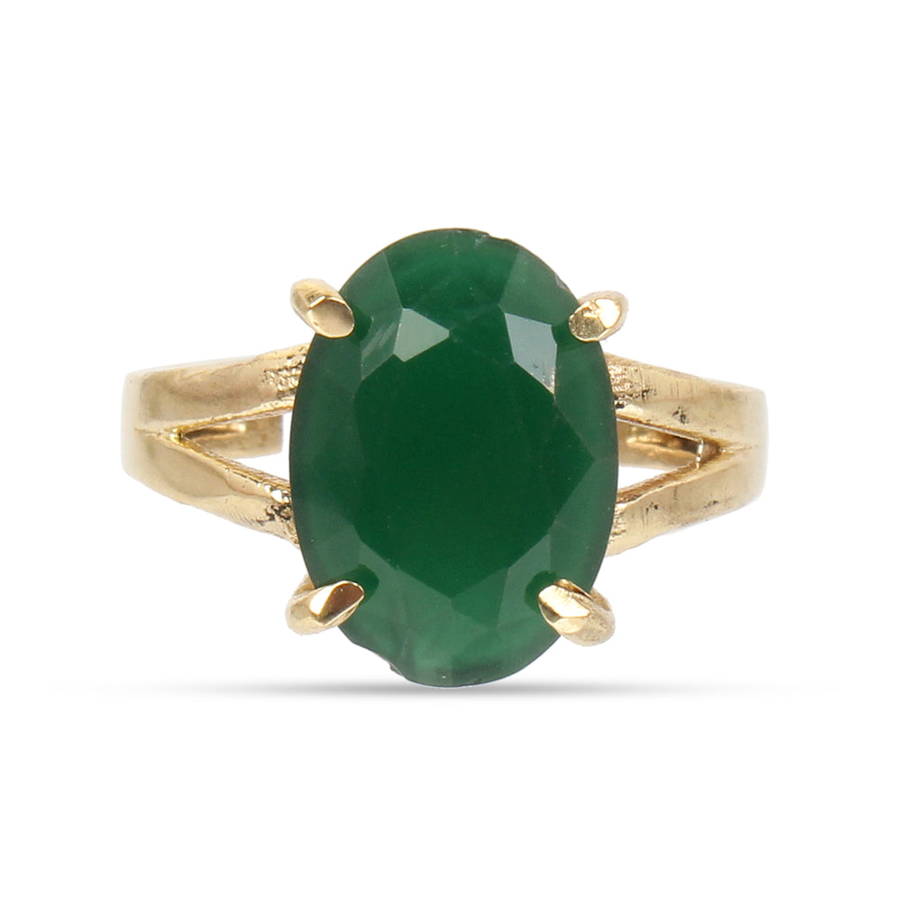 Premium Natural Emerald (Panna) Gemstone Ring Gold-Plated Panchdhatu  Oval Faceted Cut, Adjustable Astrological Birthstone Ring for Mercury (Men & Women)