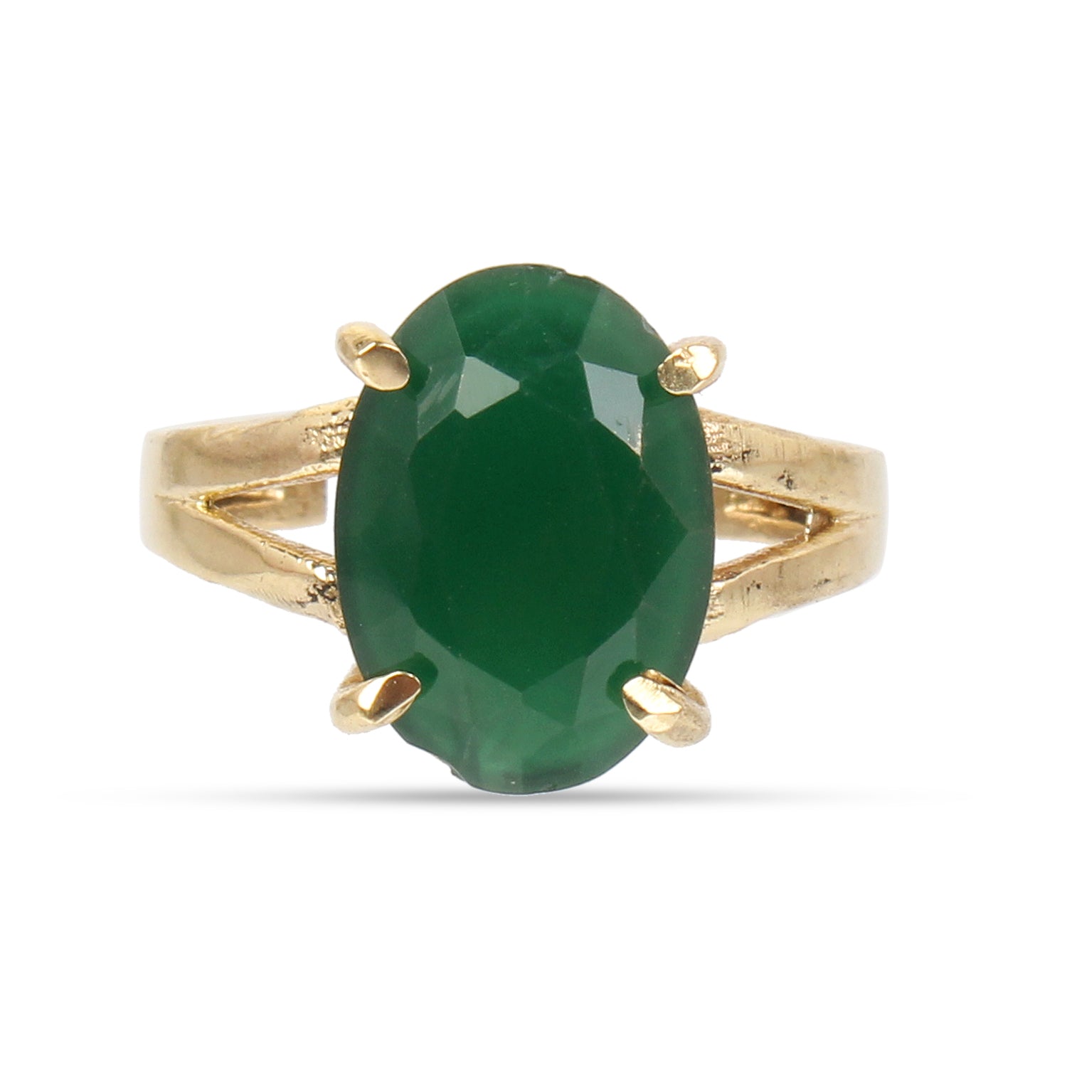 Premium Natural Emerald (Panna) Gemstone Ring Gold-Plated Panchdhatu  Oval Faceted Cut, Adjustable Astrological Birthstone Ring for Mercury (Men & Women)