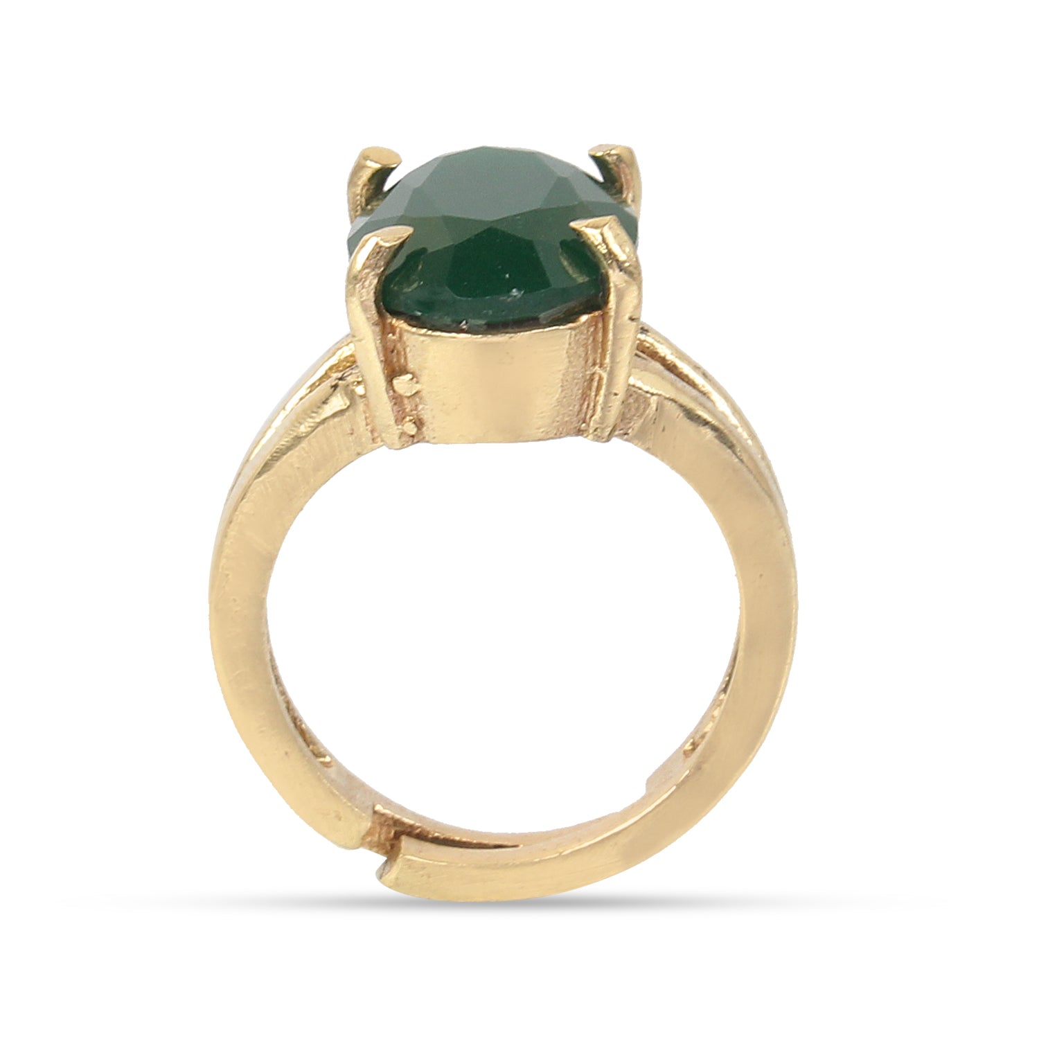 Premium Natural Emerald (Panna) Gemstone Ring Gold-Plated Panchdhatu  Oval Faceted Cut, Adjustable Astrological Birthstone Ring for Mercury (Men & Women)