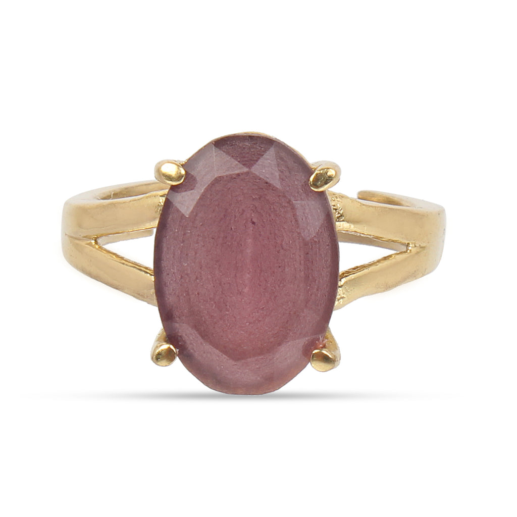 Premium Natural Ruby (Manik) Gemstone Ring Gold-Plated Panchdhatu  Oval Faceted Cut, Adjustable Astrological Birthstone Ring for Success, Vitality and Sun Remedies (Men & Women)