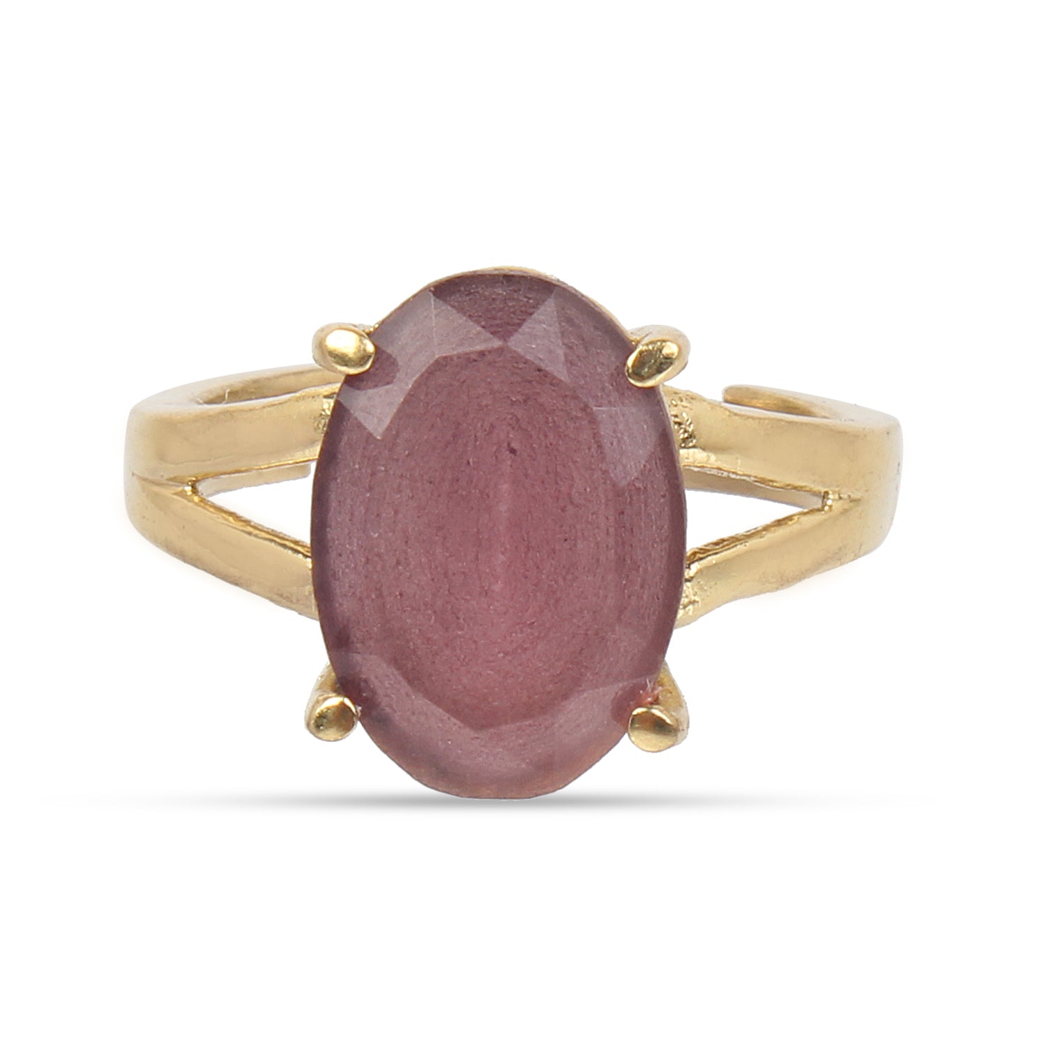 Premium Natural Ruby (Manik) Gemstone Ring Gold-Plated Panchdhatu  Oval Faceted Cut, Adjustable Astrological Birthstone Ring for Success, Vitality and Sun Remedies (Men & Women)