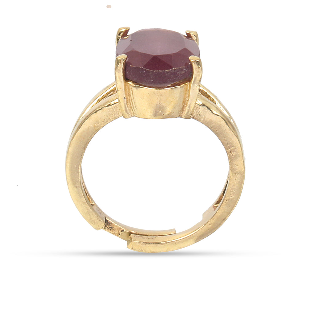 Premium Natural Ruby (Manik) Gemstone Ring Gold-Plated Panchdhatu  Oval Faceted Cut, Adjustable Astrological Birthstone Ring for Success, Vitality and Sun Remedies (Men & Women)